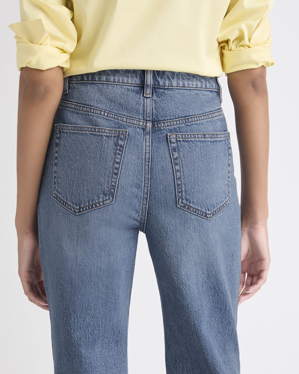 Long Medium-Wash Straight-Leg Jeans