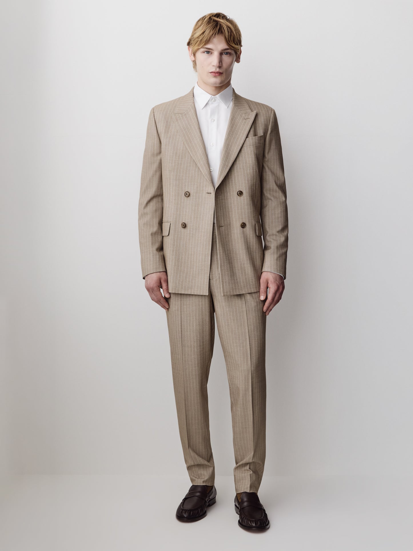 Tapered Taupe Pinstripe Woven Pant