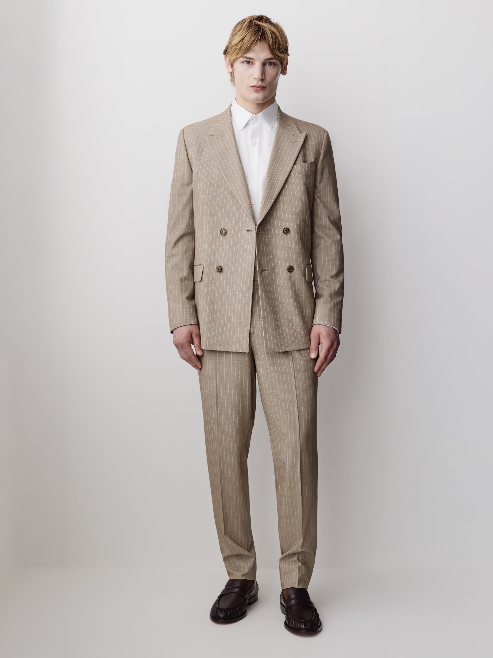 Tapered Taupe Pinstripe Woven Pant