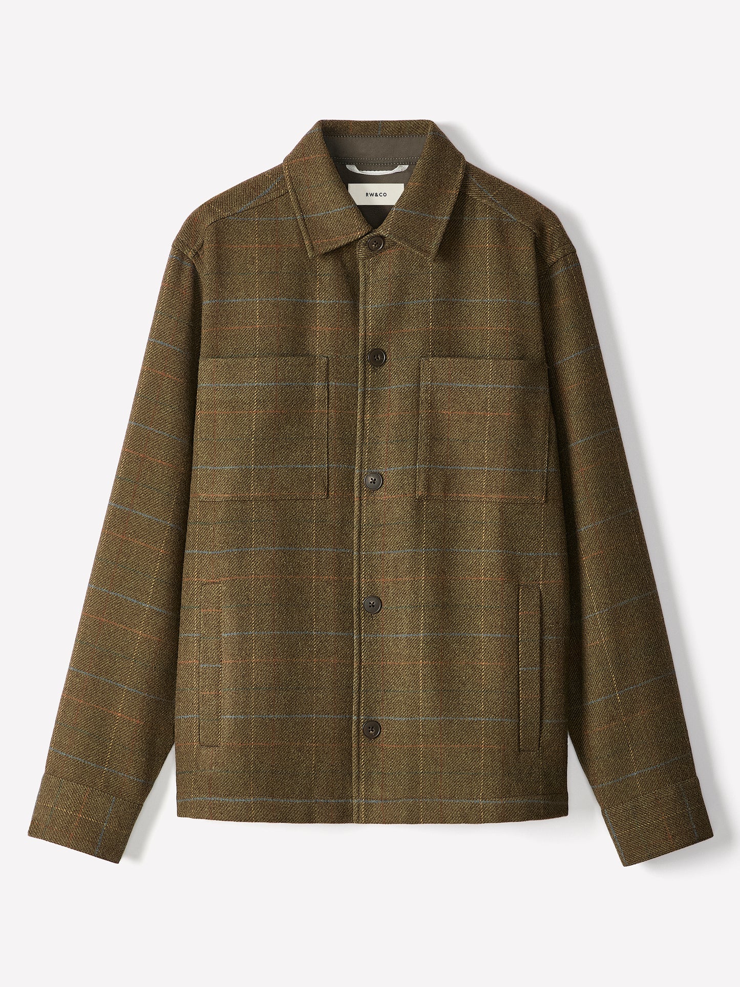 Wool Blend Check Overshirt Tailored Collar