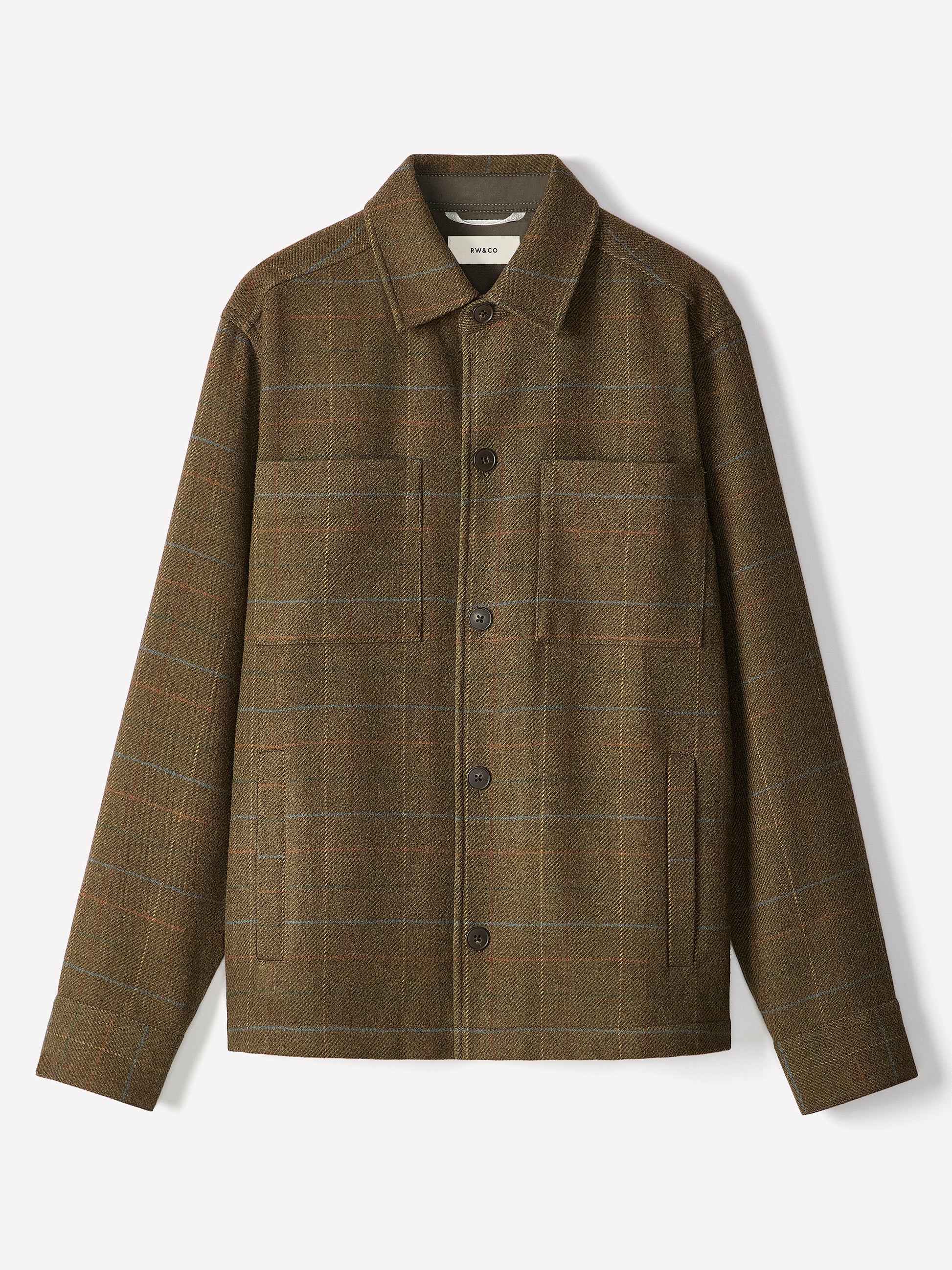 Wool Blend Check Overshirt Tailored Collar