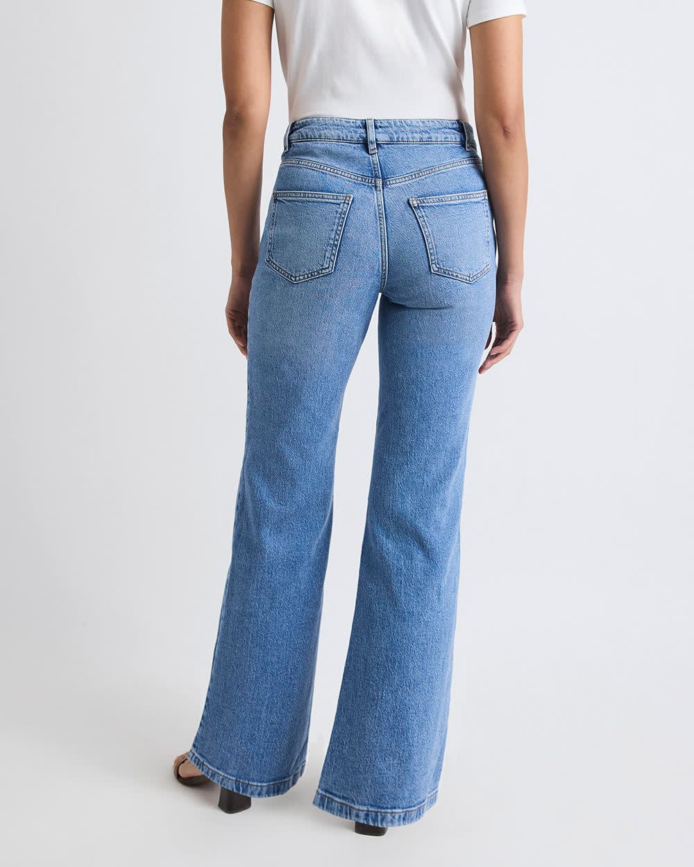 Jeans à Délavé Moyen à Taille Haute et Jambe Large