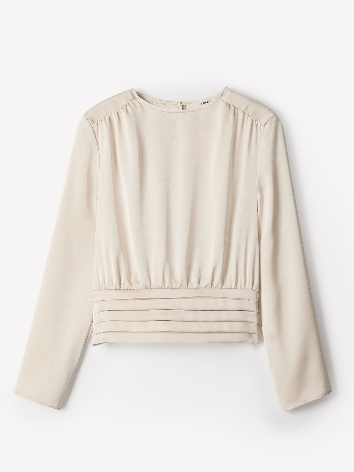 Long-Sleeve Crew-Neck Blouse with Shoulder Pads