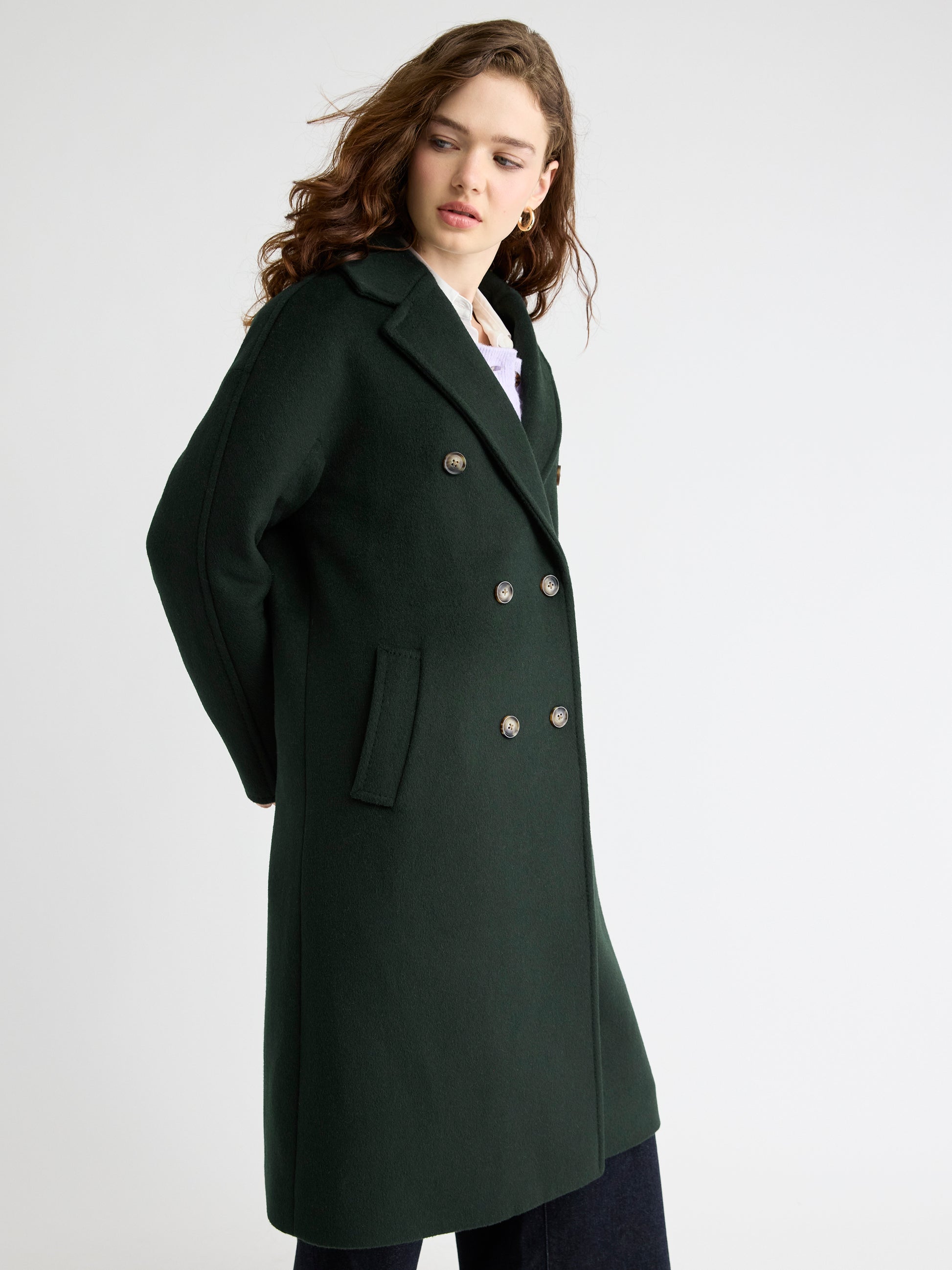 Wool-Blend Long Double-Breasted Coat