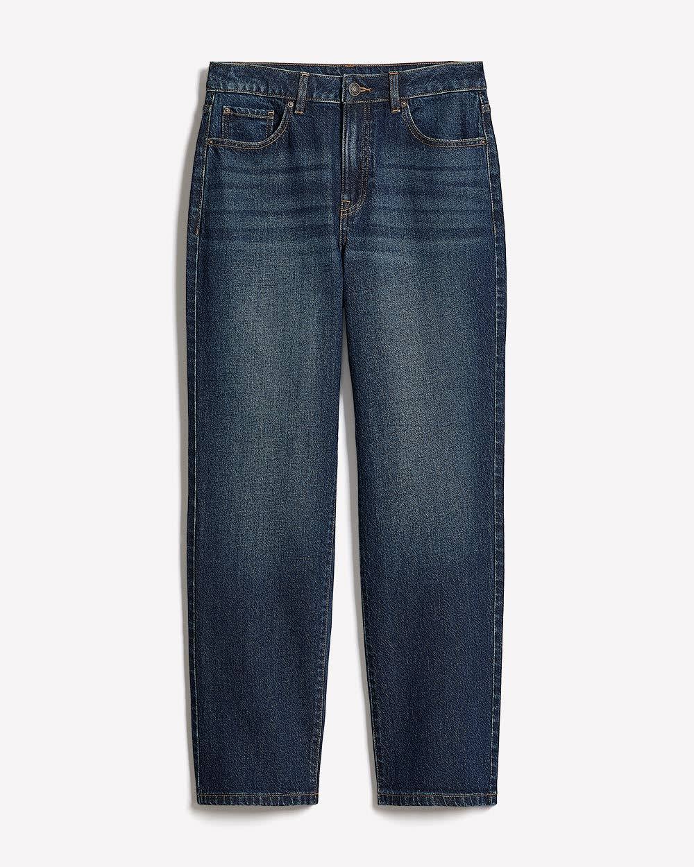 Long Medium-Wash Straight-Leg Jeans