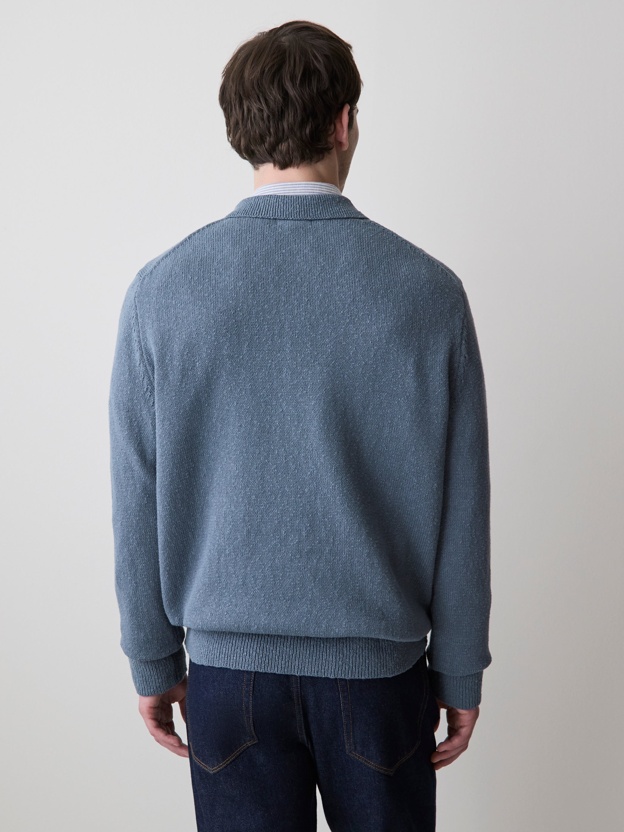 Long-Sleeve Bouclé Polo Sweater