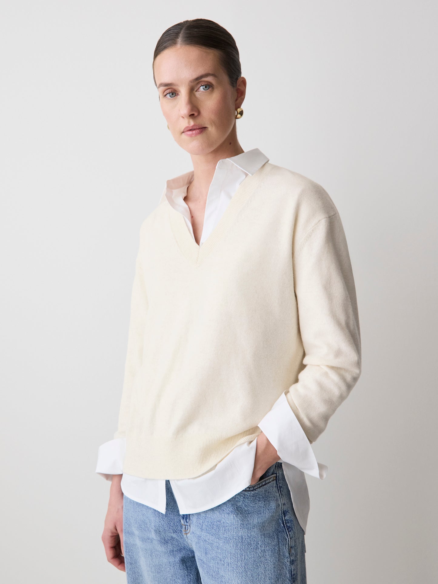 Merino Wool V-Neck Drop Shoulder Sweater