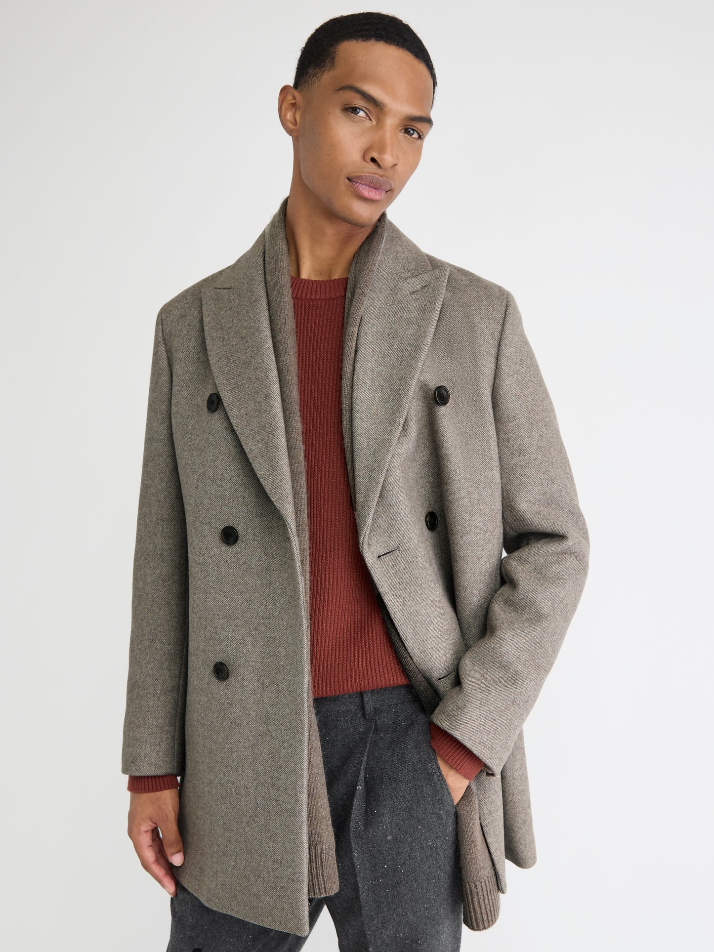 Short Double-Breasted Wool Coat