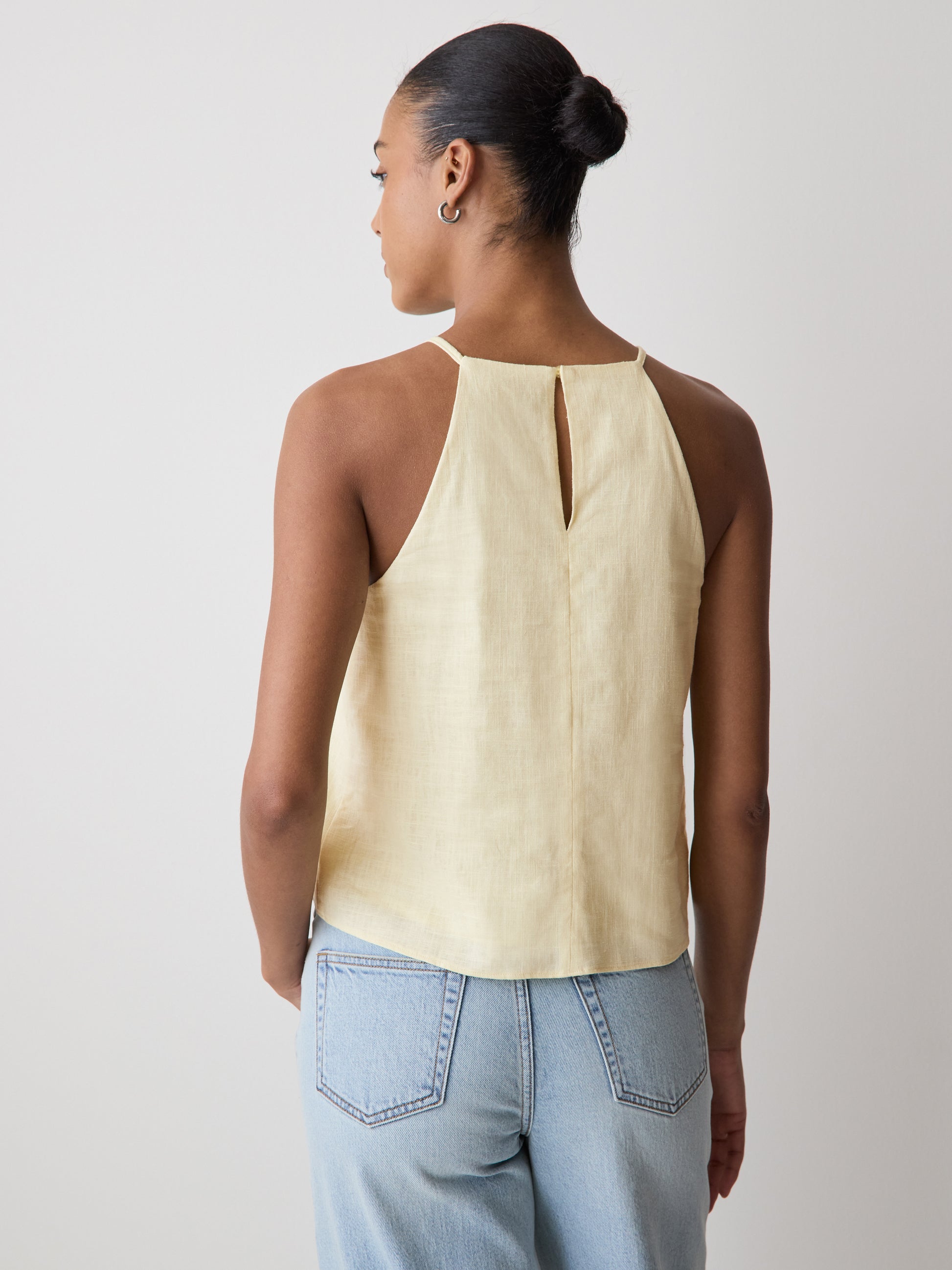 Woven Linen Blend Halter Top with Pleats