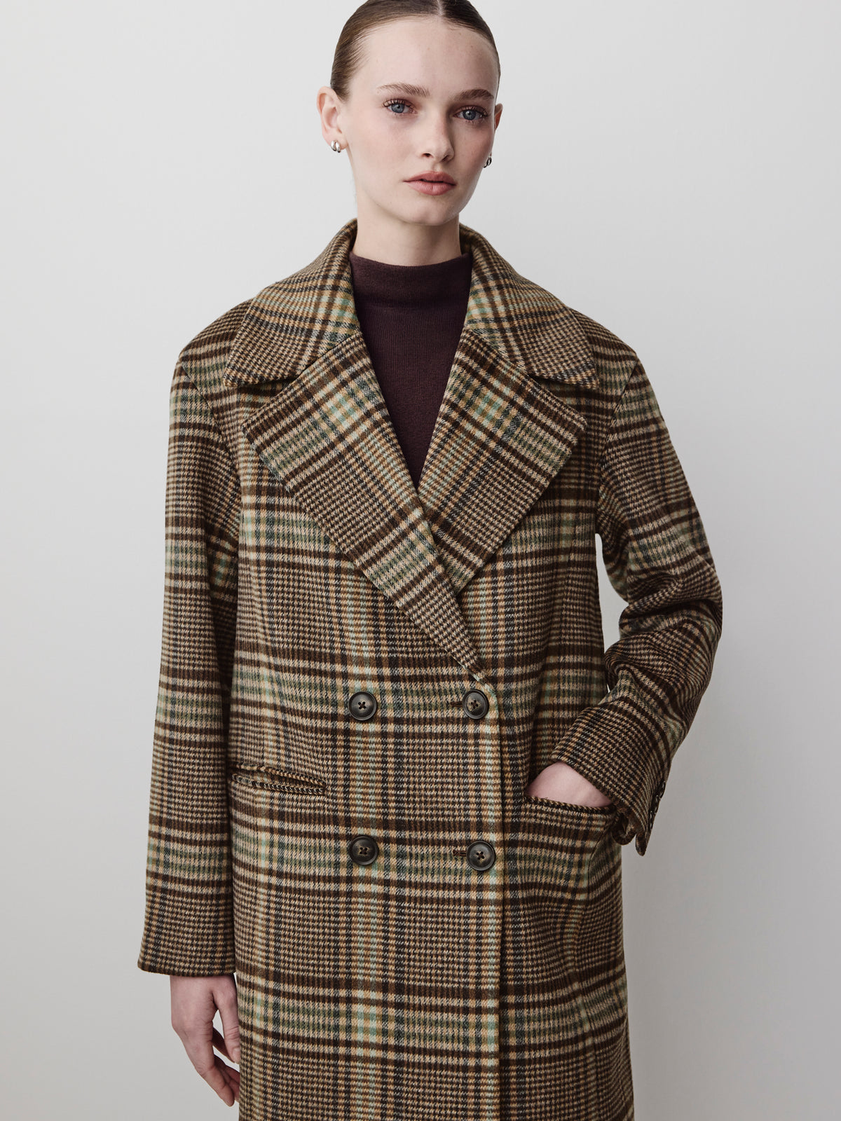 Woven Wool Blend Double-Breasted Long Coat