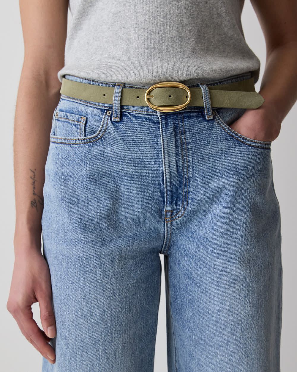 Suede Belt with Oval Buckle