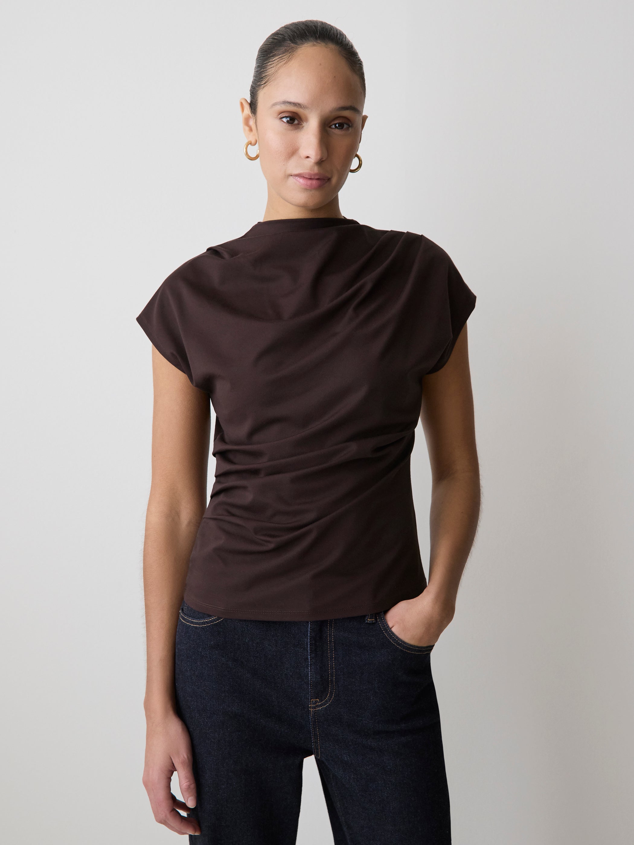 Women's Fitted Extended-Sleeve Crew-Neck Draped Top – RW&CO