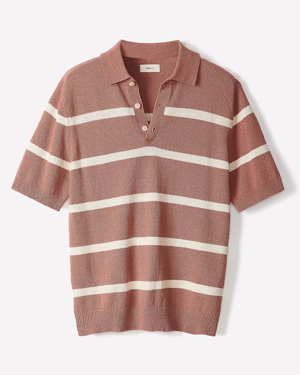 Short-Sleeve Bouclé Polo Sweater