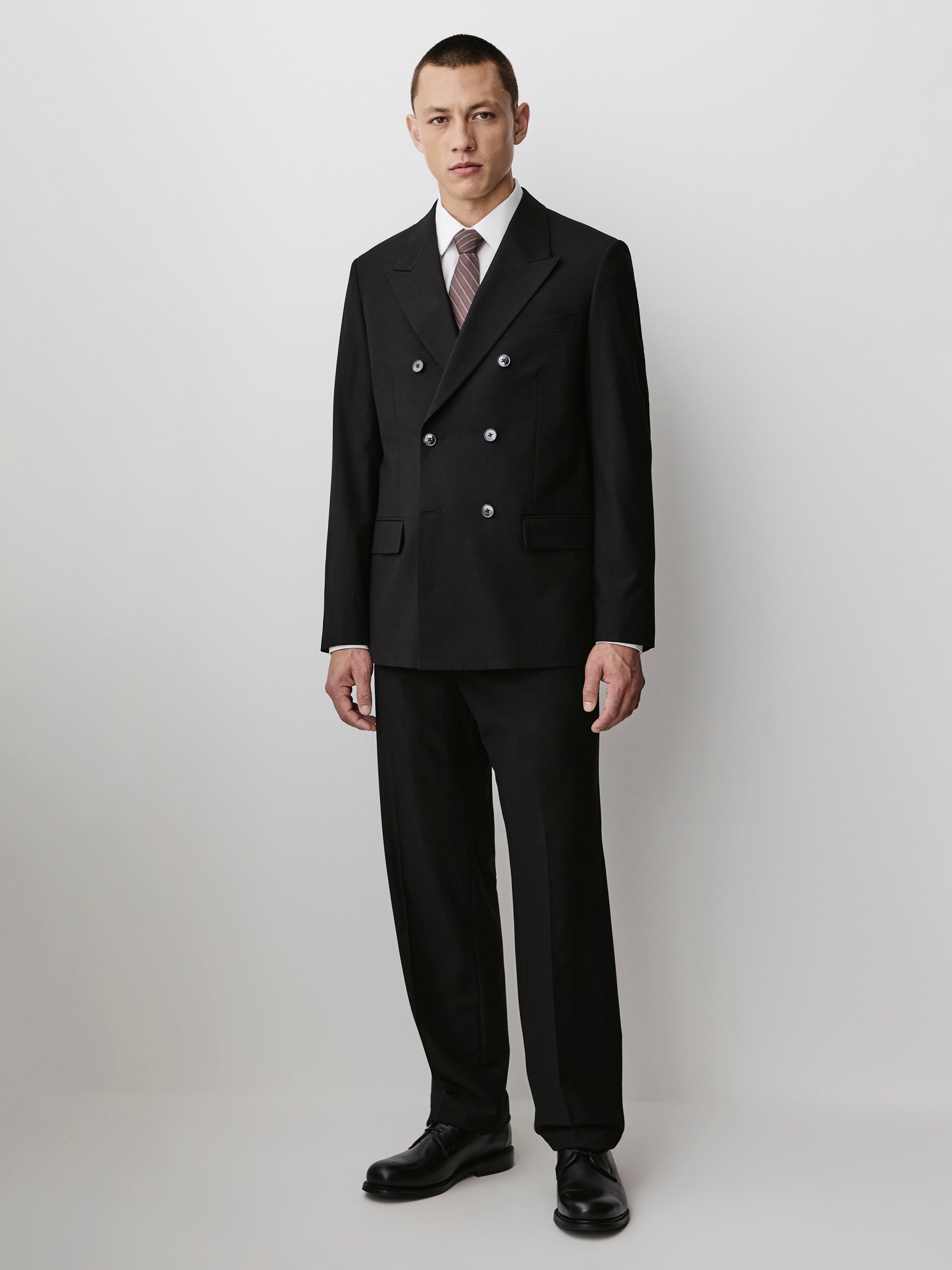 Men's Straight Fit Black Double Breasted Woven Blazer