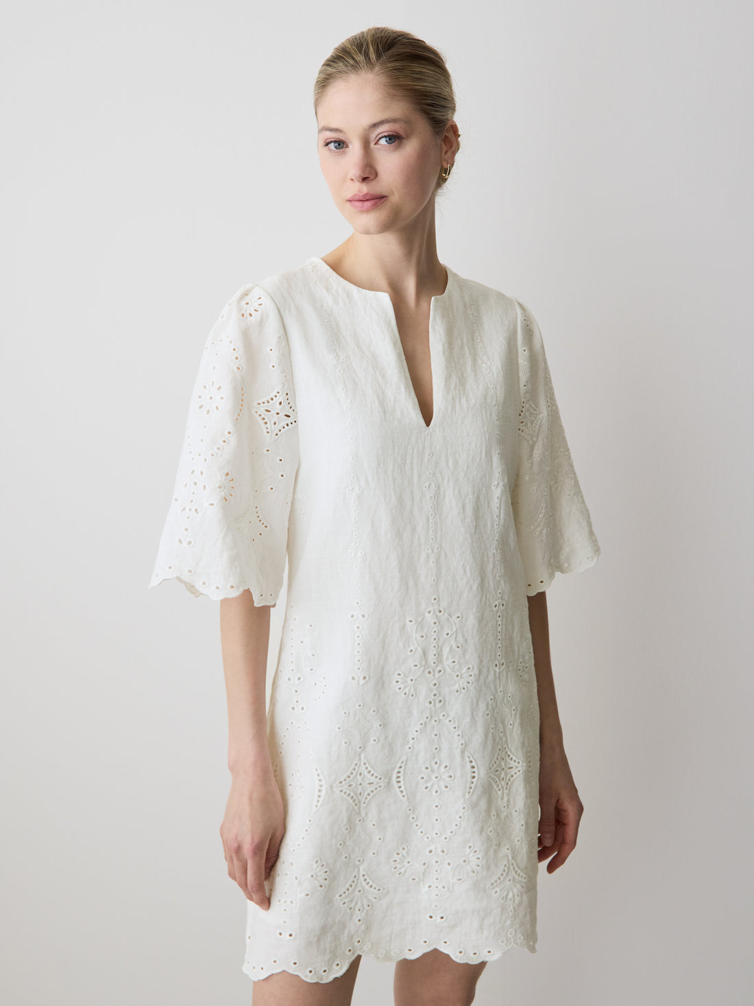 Women's Split-Neck Embroidered Flare Mini Dress  RW&CO