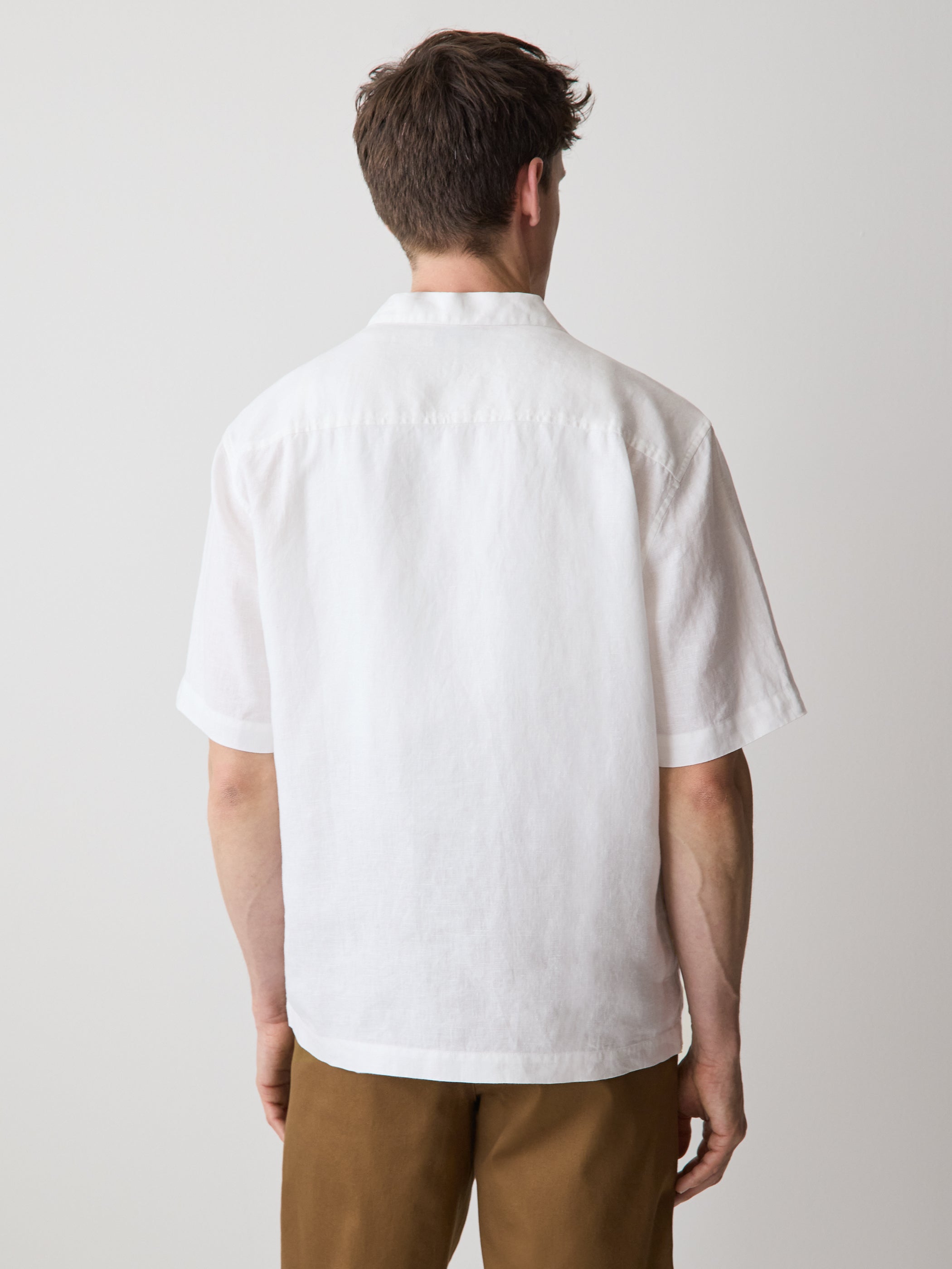 Short-Sleeve Linen Shirt with Camp Collar