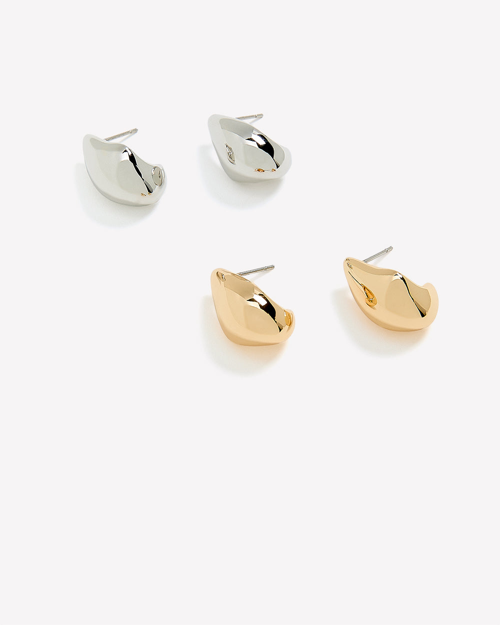 Silver and Golden Sculptural Earrings - 2 Pairs