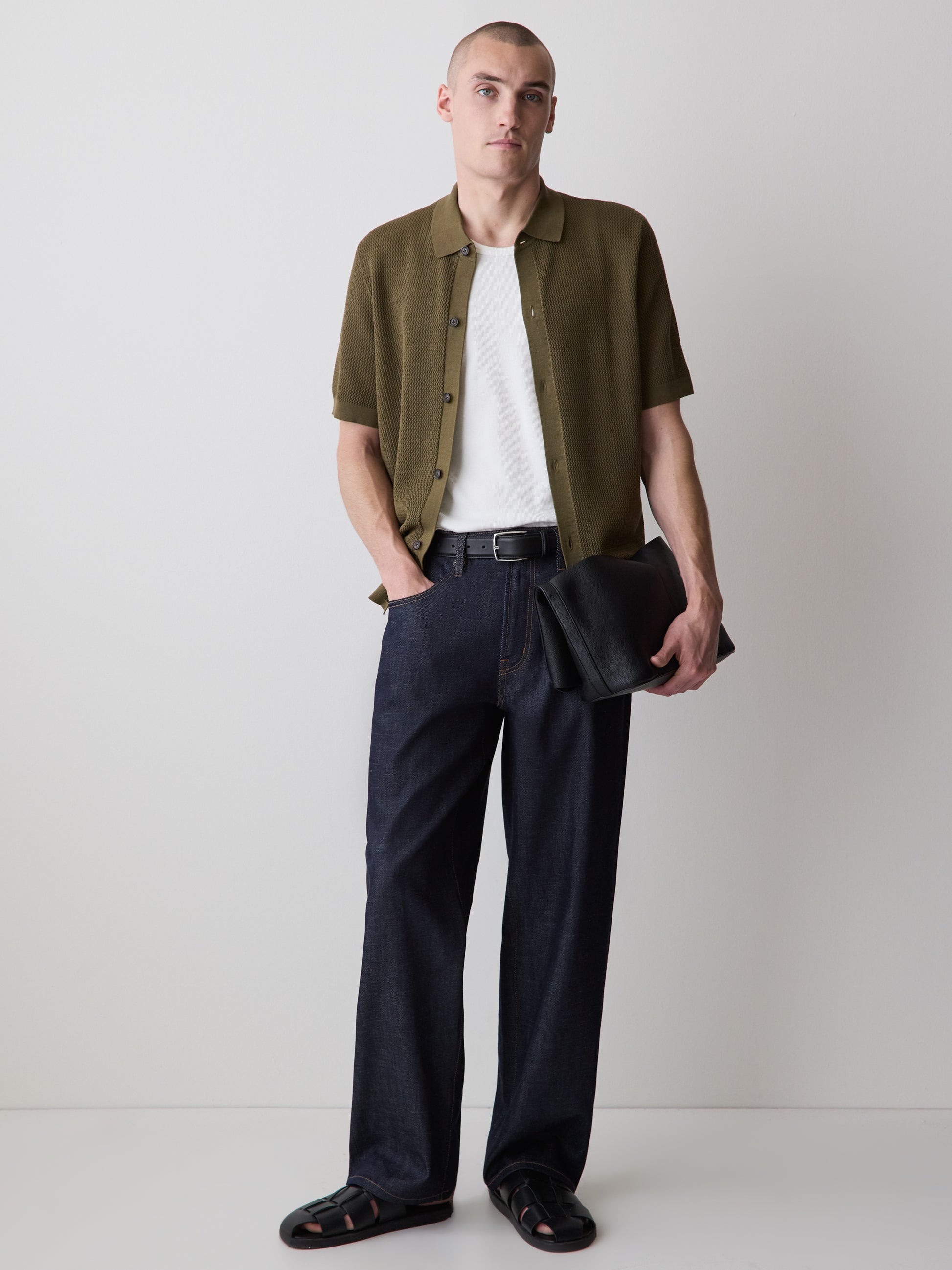 Short-Sleeve Textured Shirt Sweater