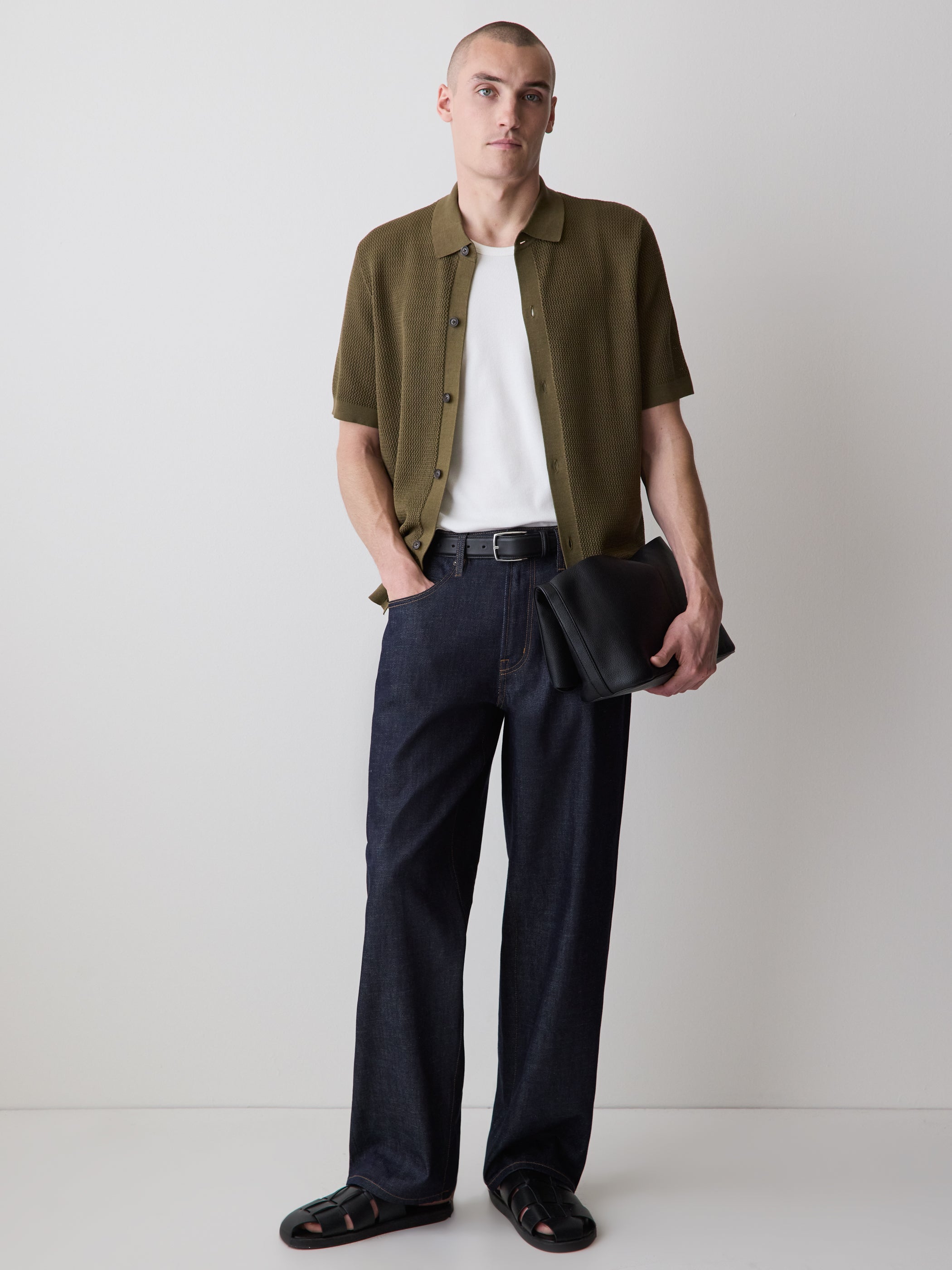 Short-Sleeve Textured Shirt Sweater