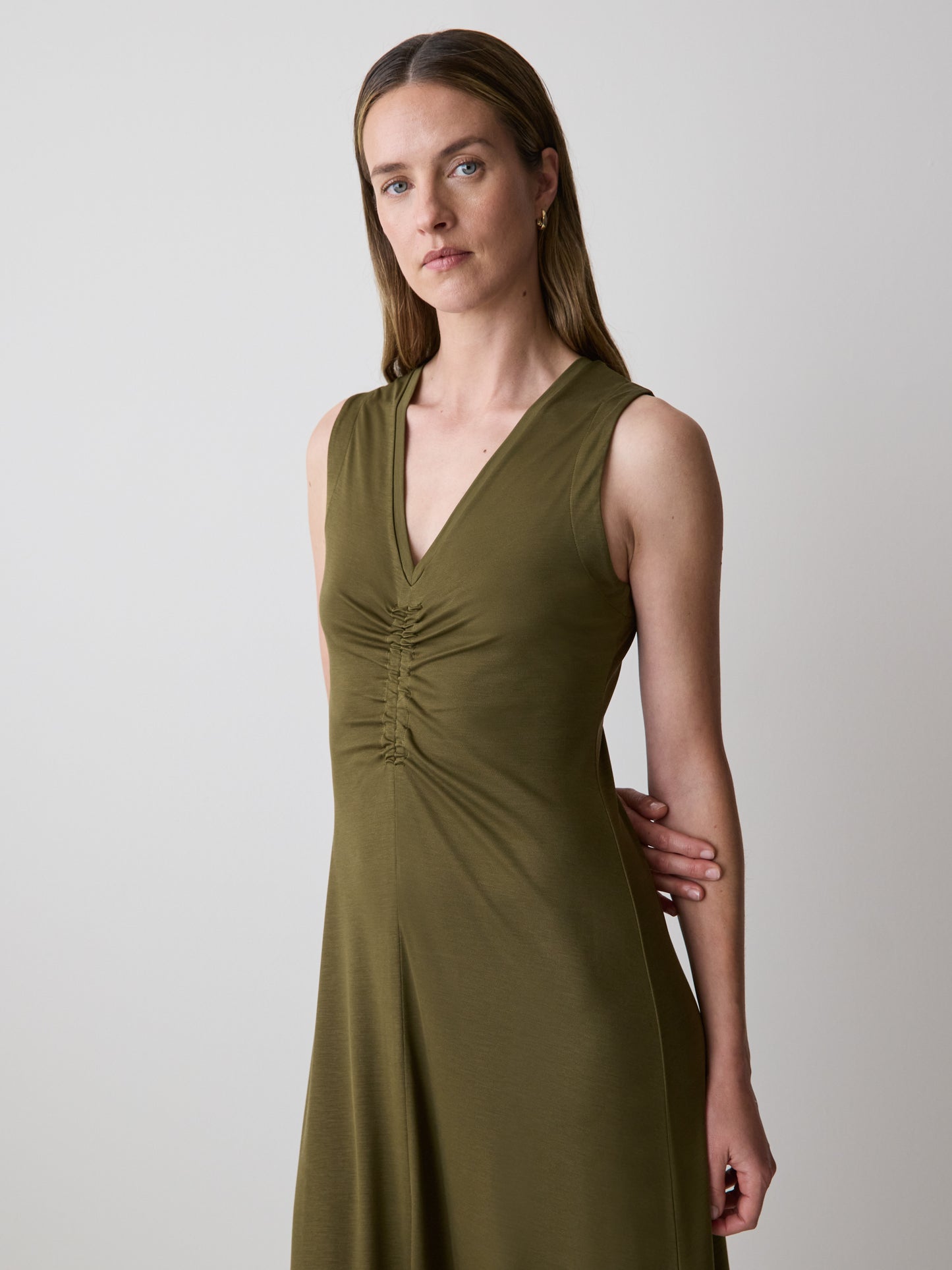 Midi Knit Dress V-Neck Jersey Lyocell