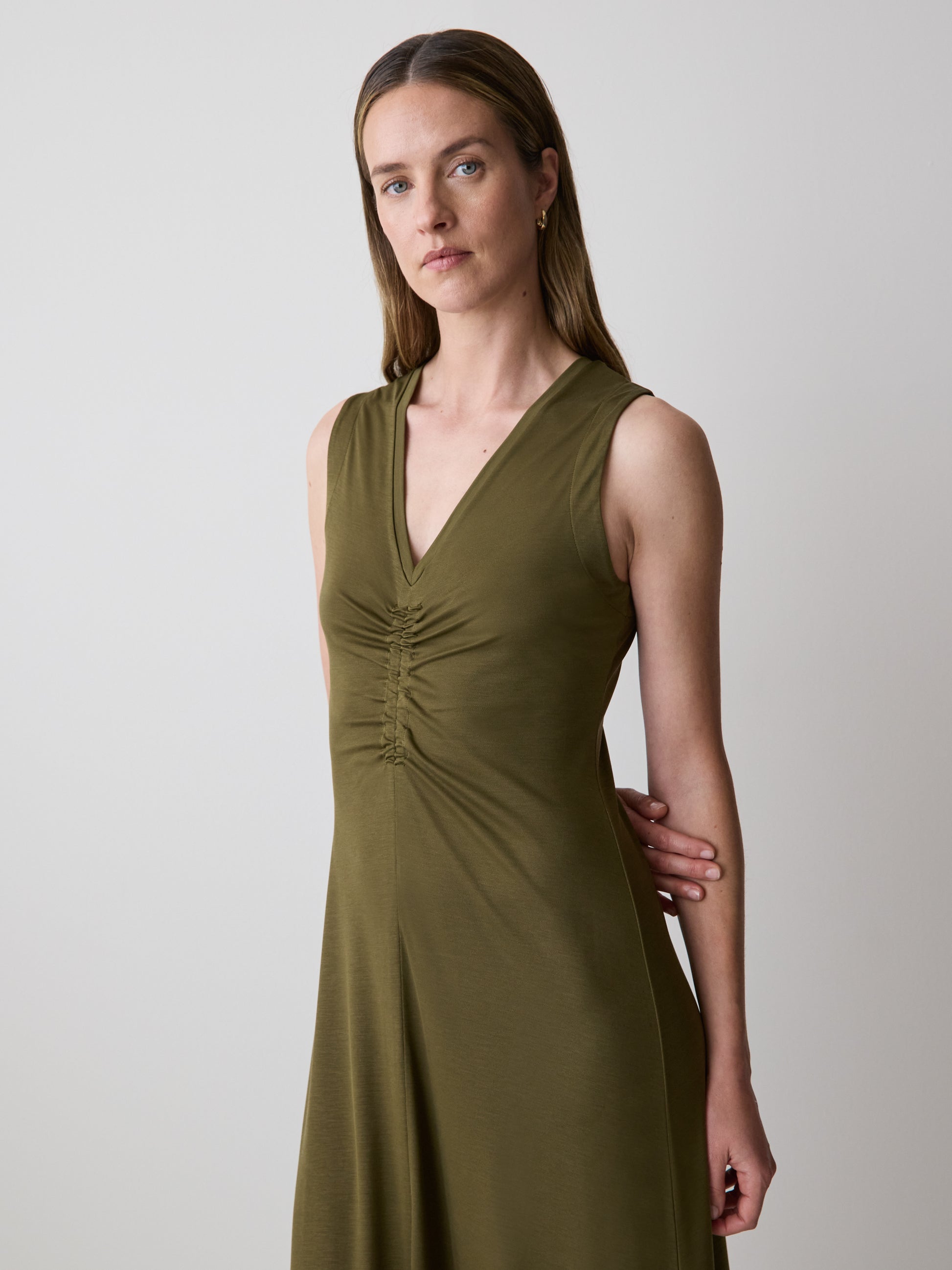 Midi Knit Dress V-Neck Jersey Lyocell