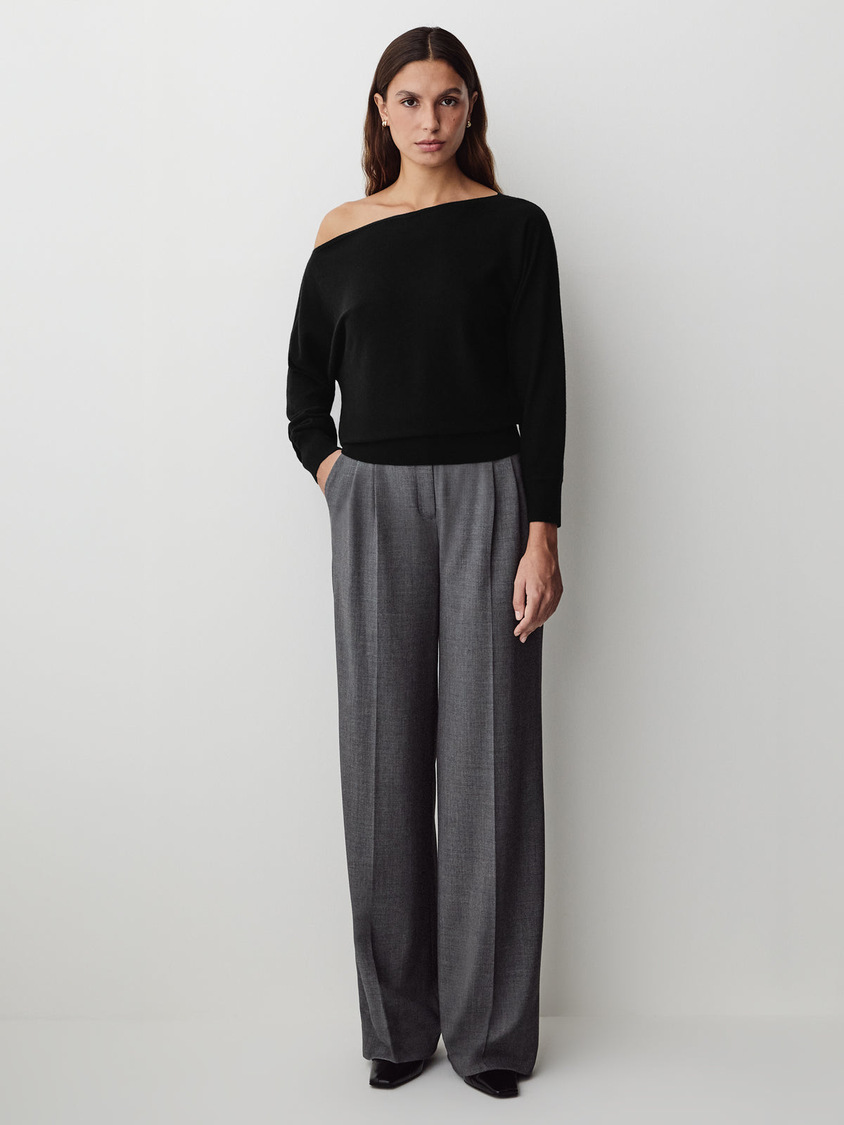 Long-Sleeve Off-the-Shoulder Merino-Wool Sweater