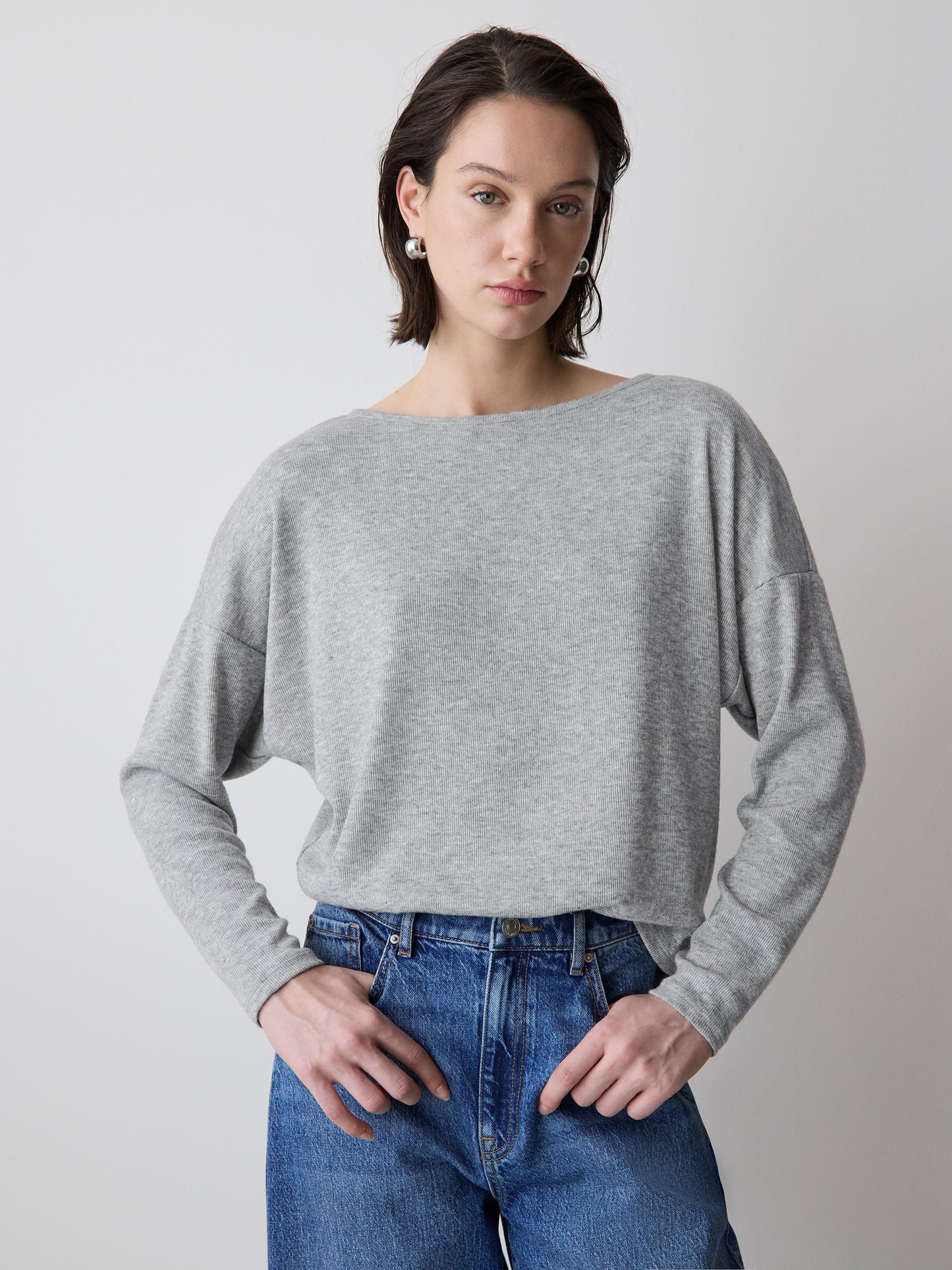 Long-Sleeve Crew-Neck Ribbed Top