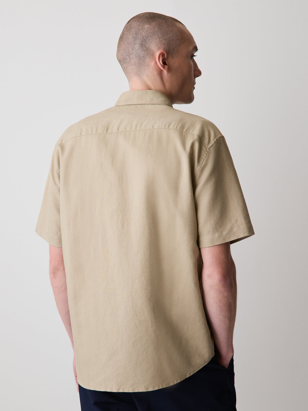 Mens Woven Linen Blend Shirt Regular Fit Short Sleeve