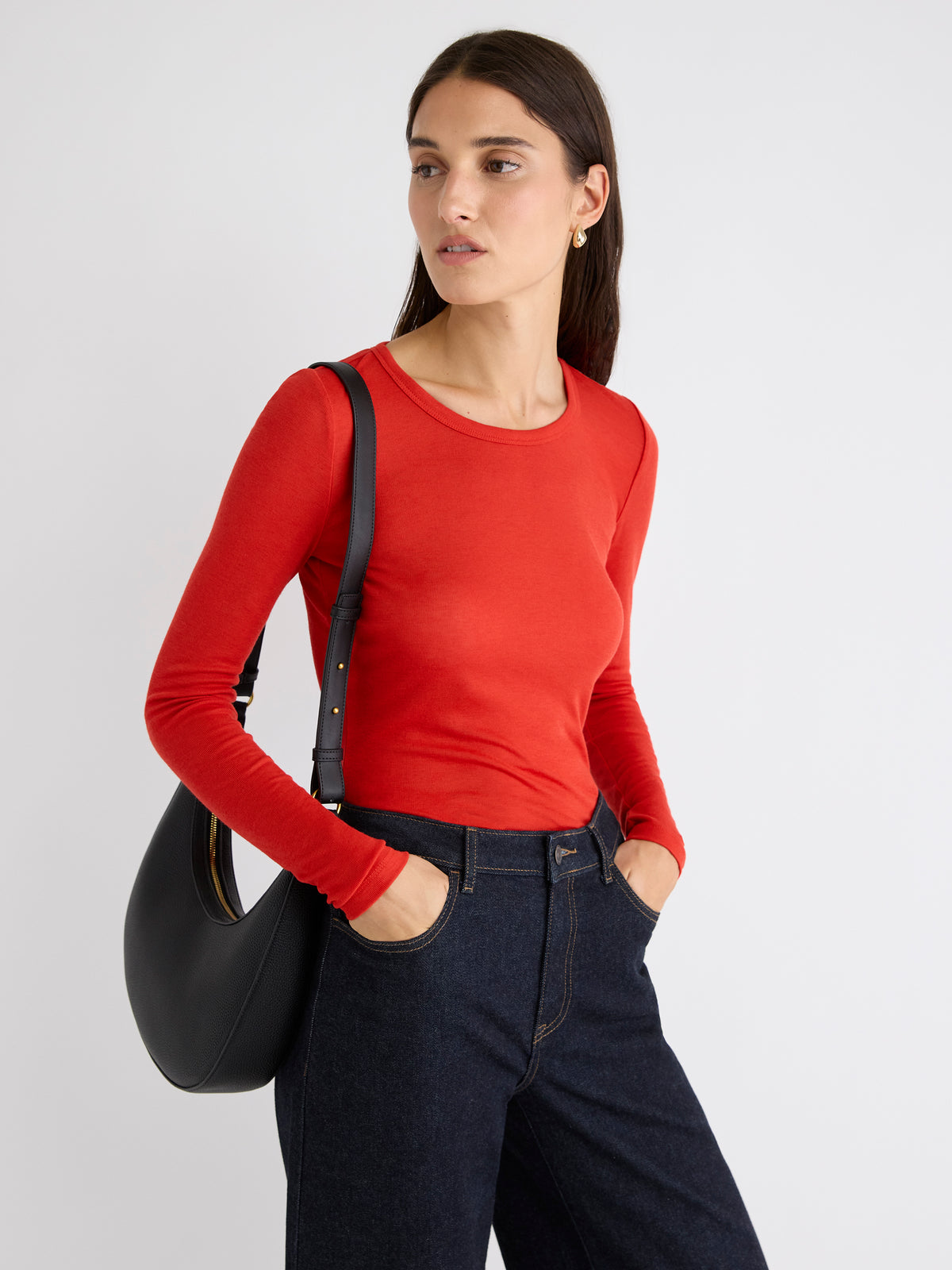 Wool-Blend Scoop-Neck Long-Sleeve Top
