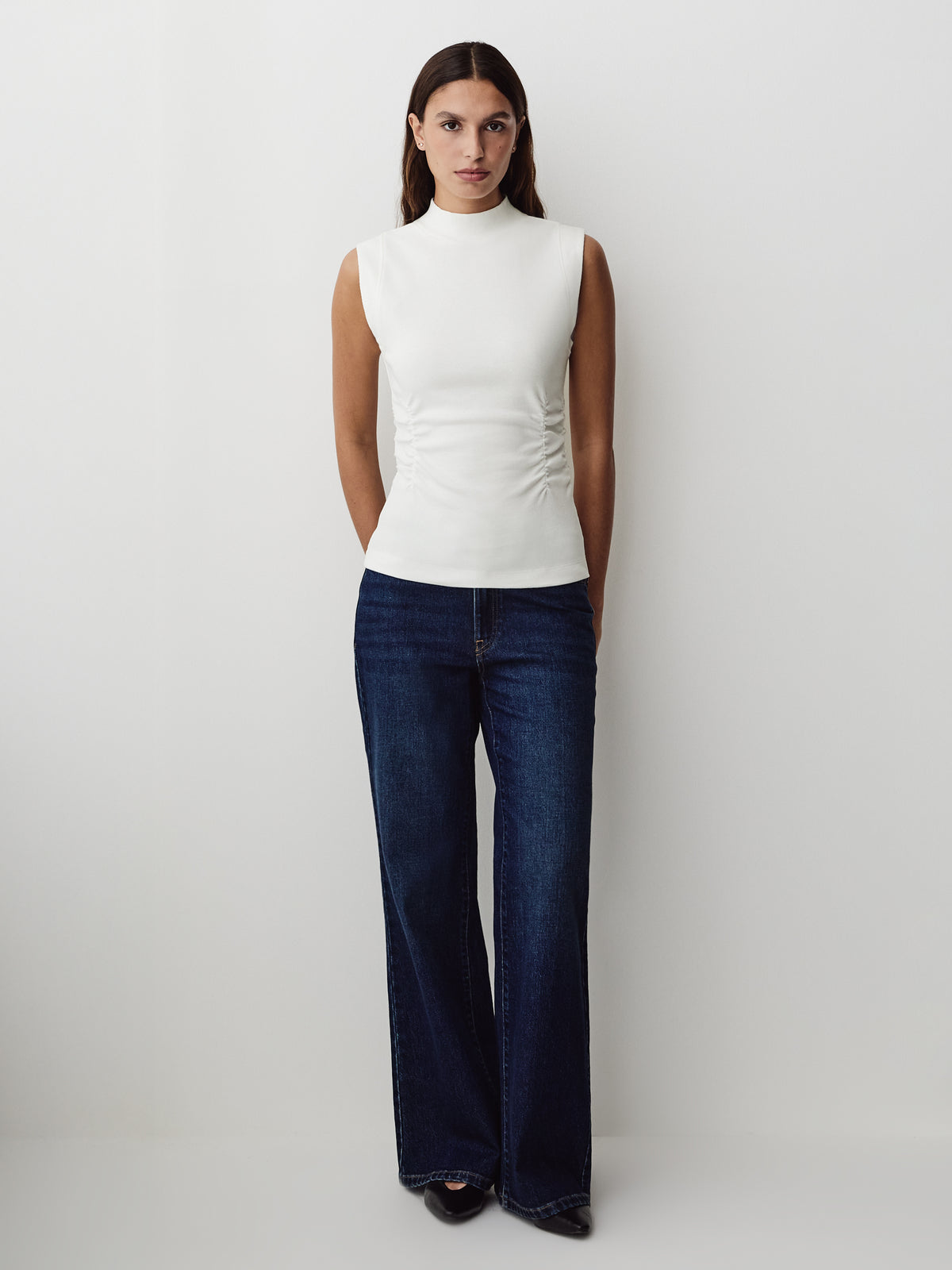 Knit Pullover Rib Mock Neck Top