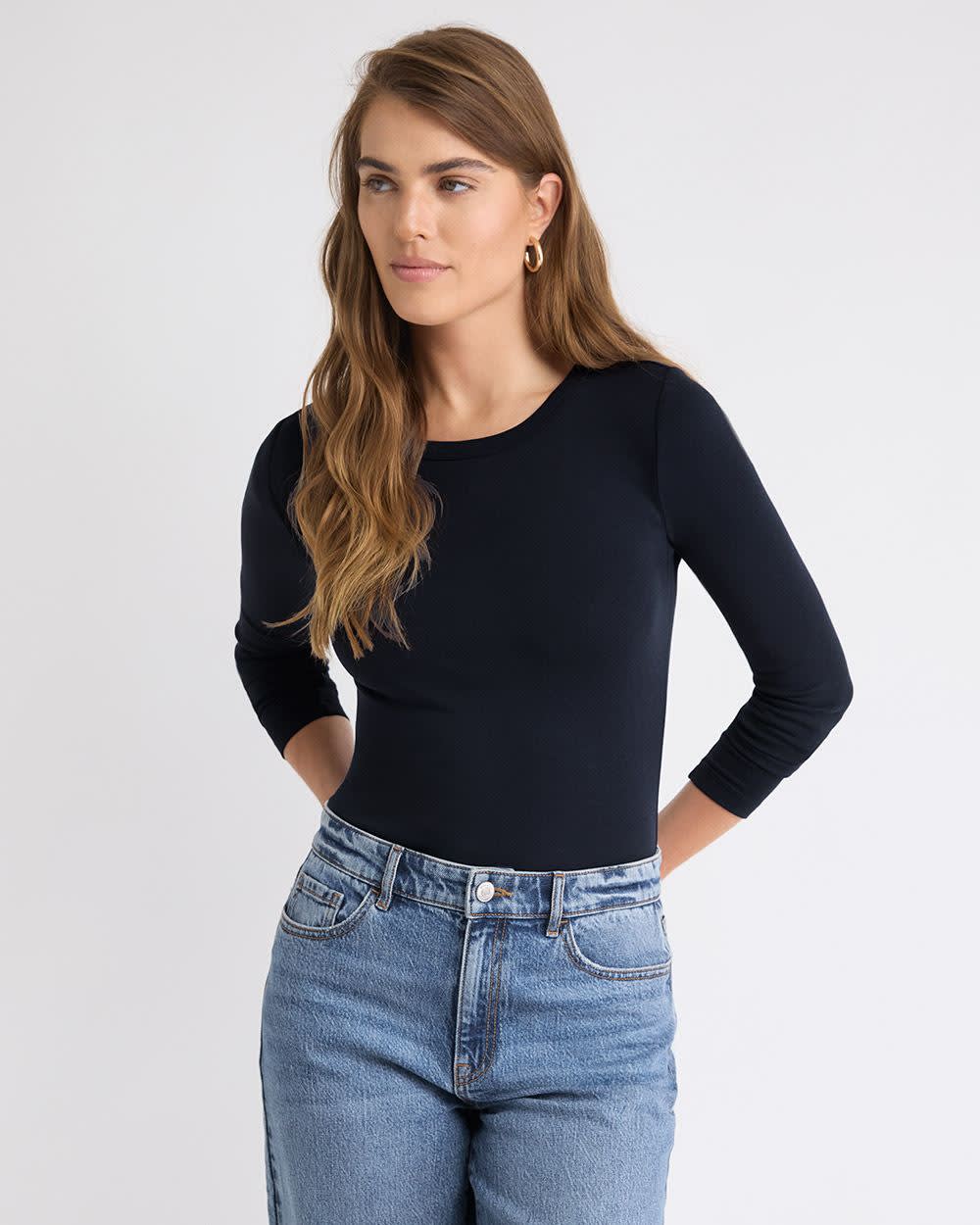 Luxe Knit Long-Sleeve Crew-Neck Fitted Ribbed Tee