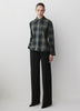 Woven Plaid Button-Up Shirt with Cape Detail