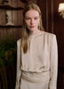 Long-Sleeve Crew-Neck Blouse with Shoulder Pads