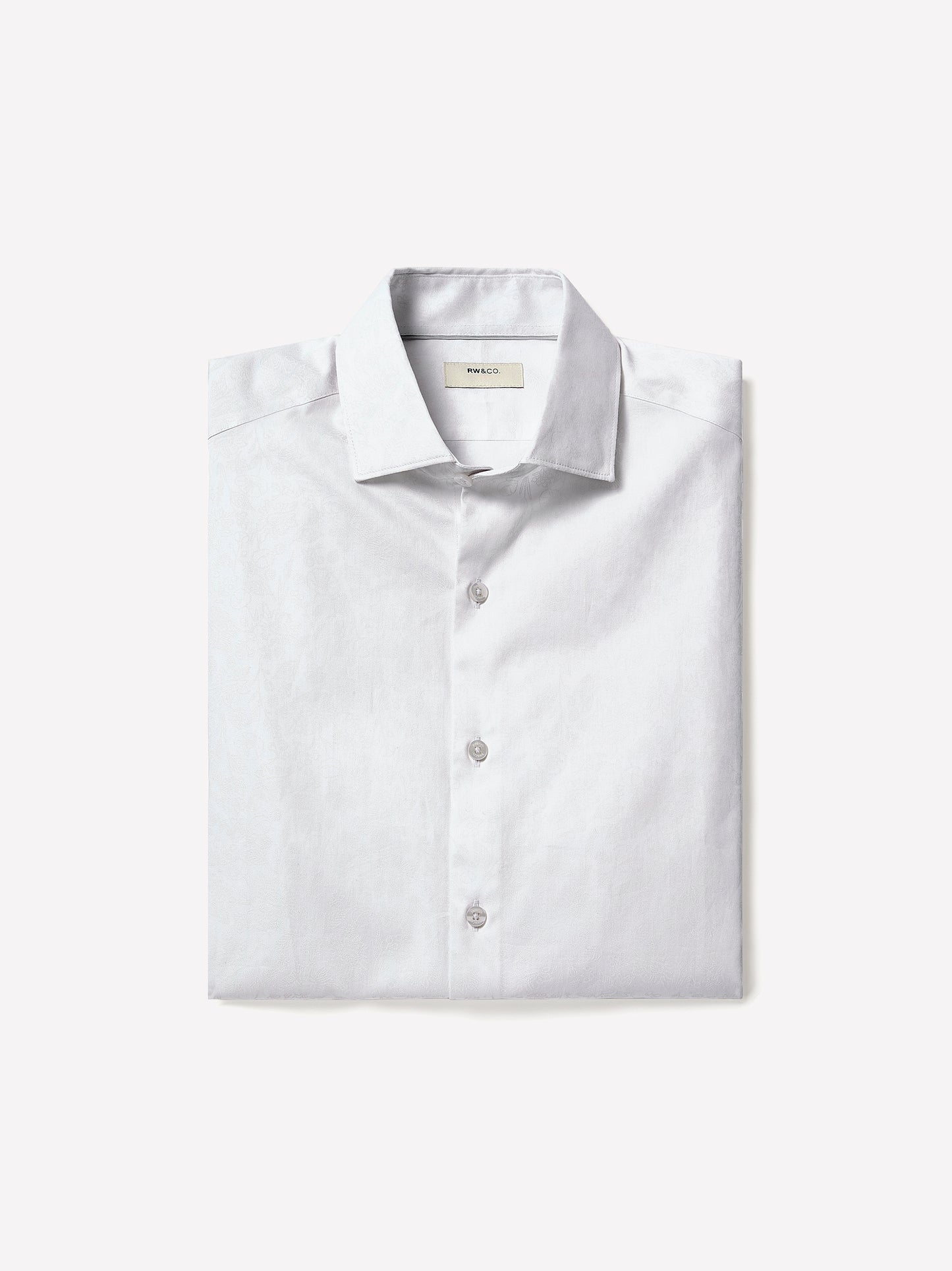 White Slim-Fit Dress Shirt with Geo Pattern