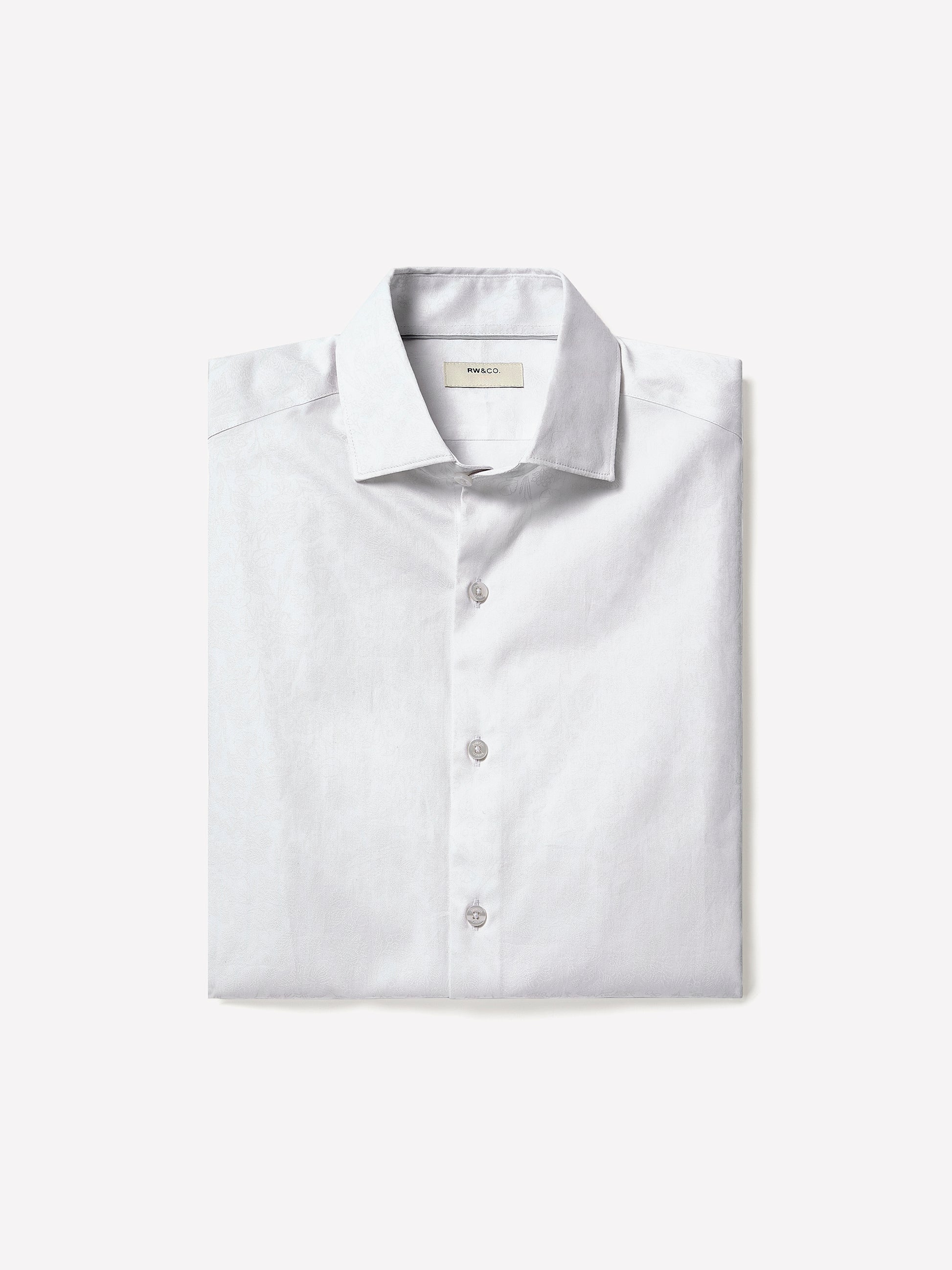 White Slim-Fit Dress Shirt with Geo Pattern