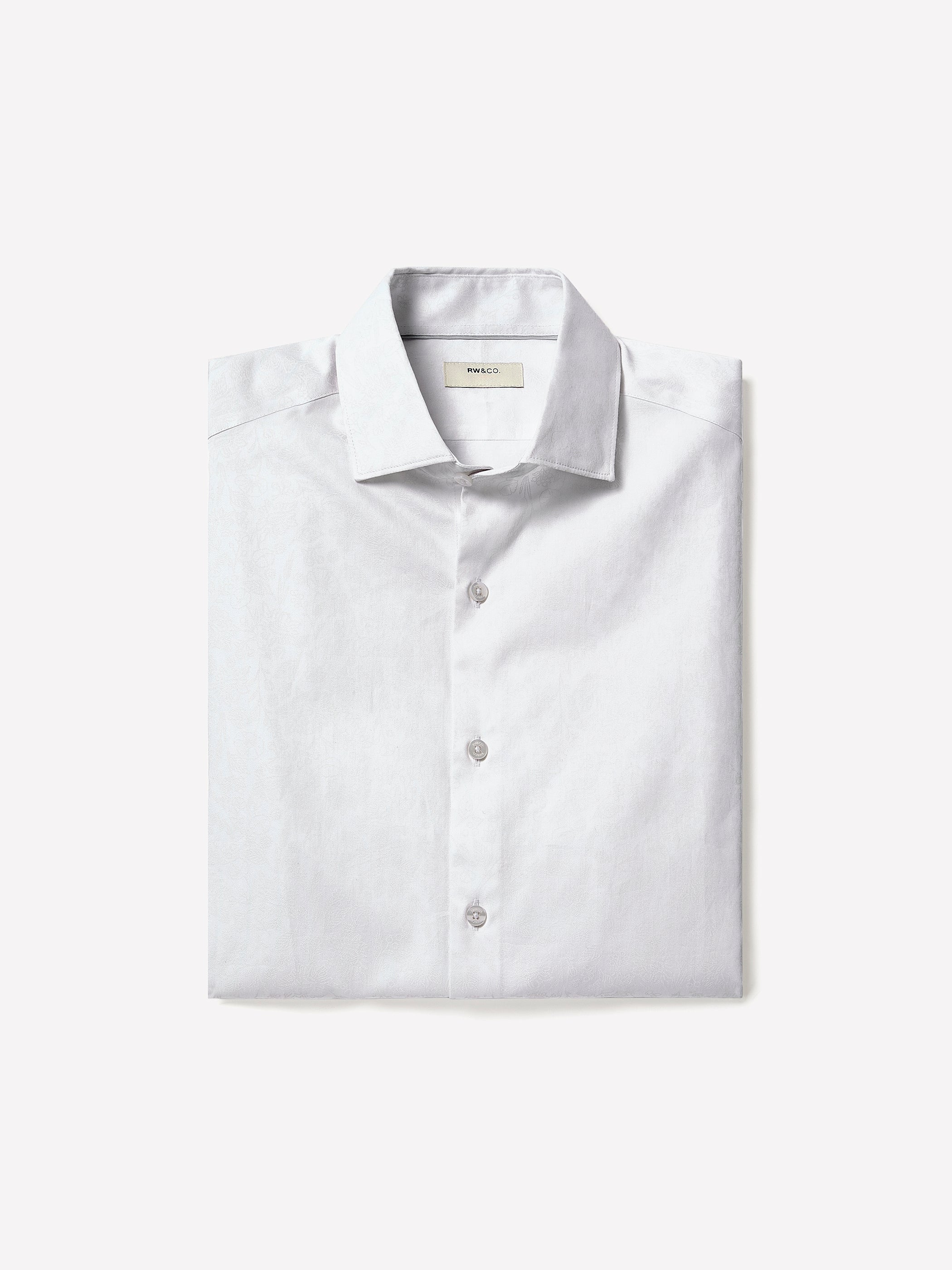 White Slim-Fit Dress Shirt with Geo Pattern