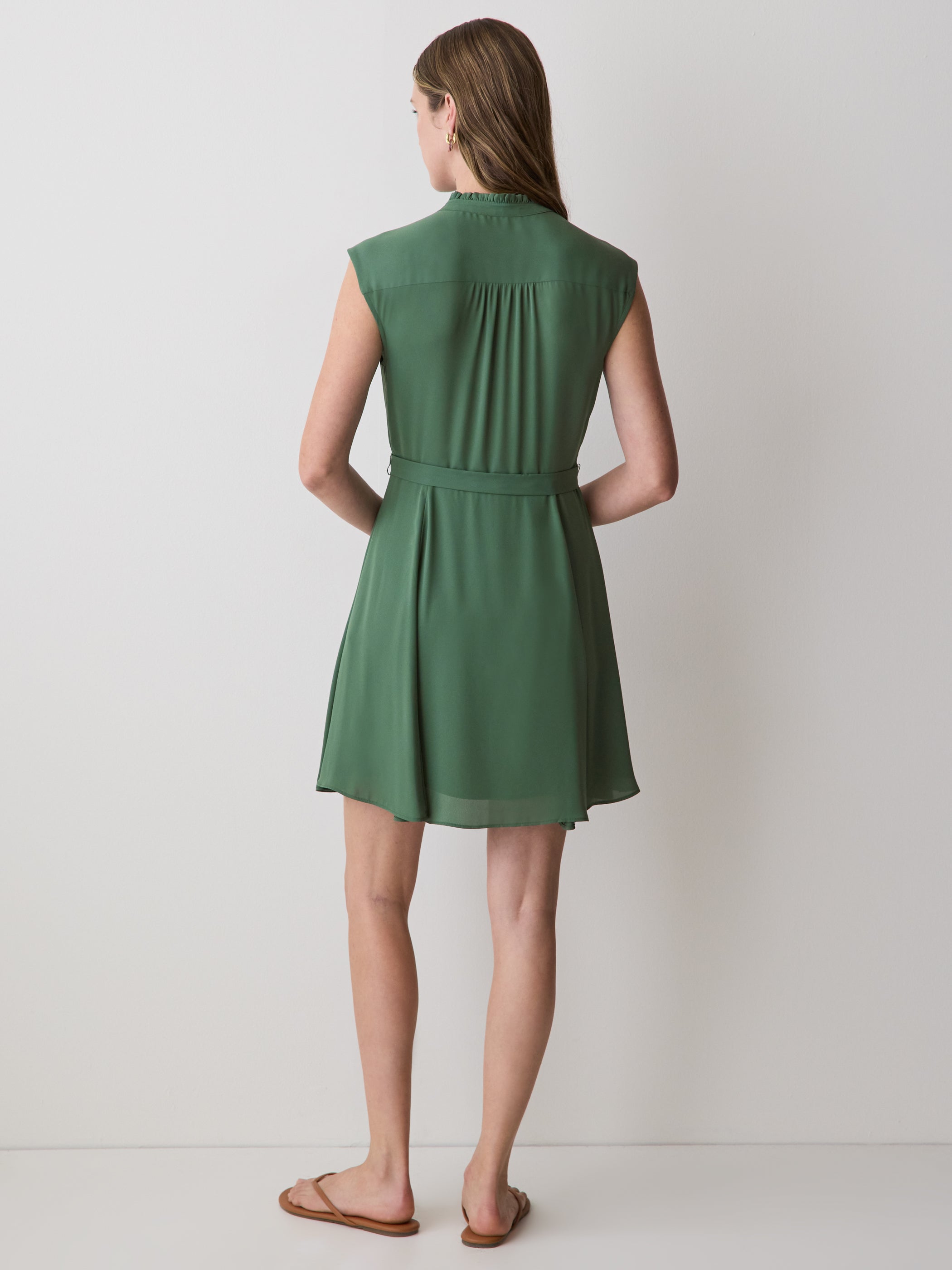 Sleeveless Mock-Neck Buttoned-Down Mini Dress