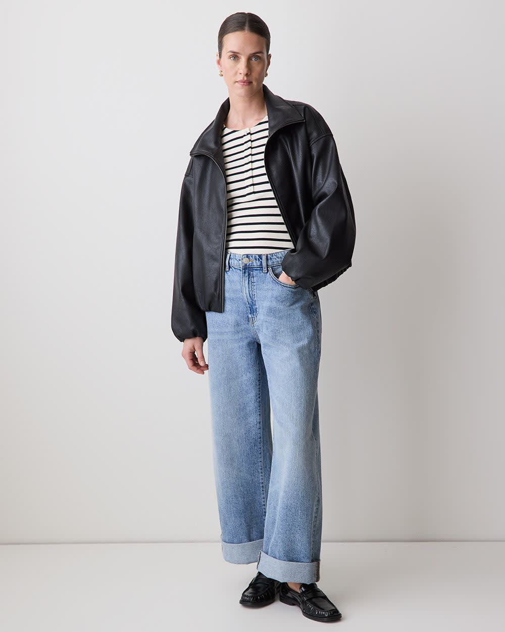 Long-Sleeve Henley Ribbed Top