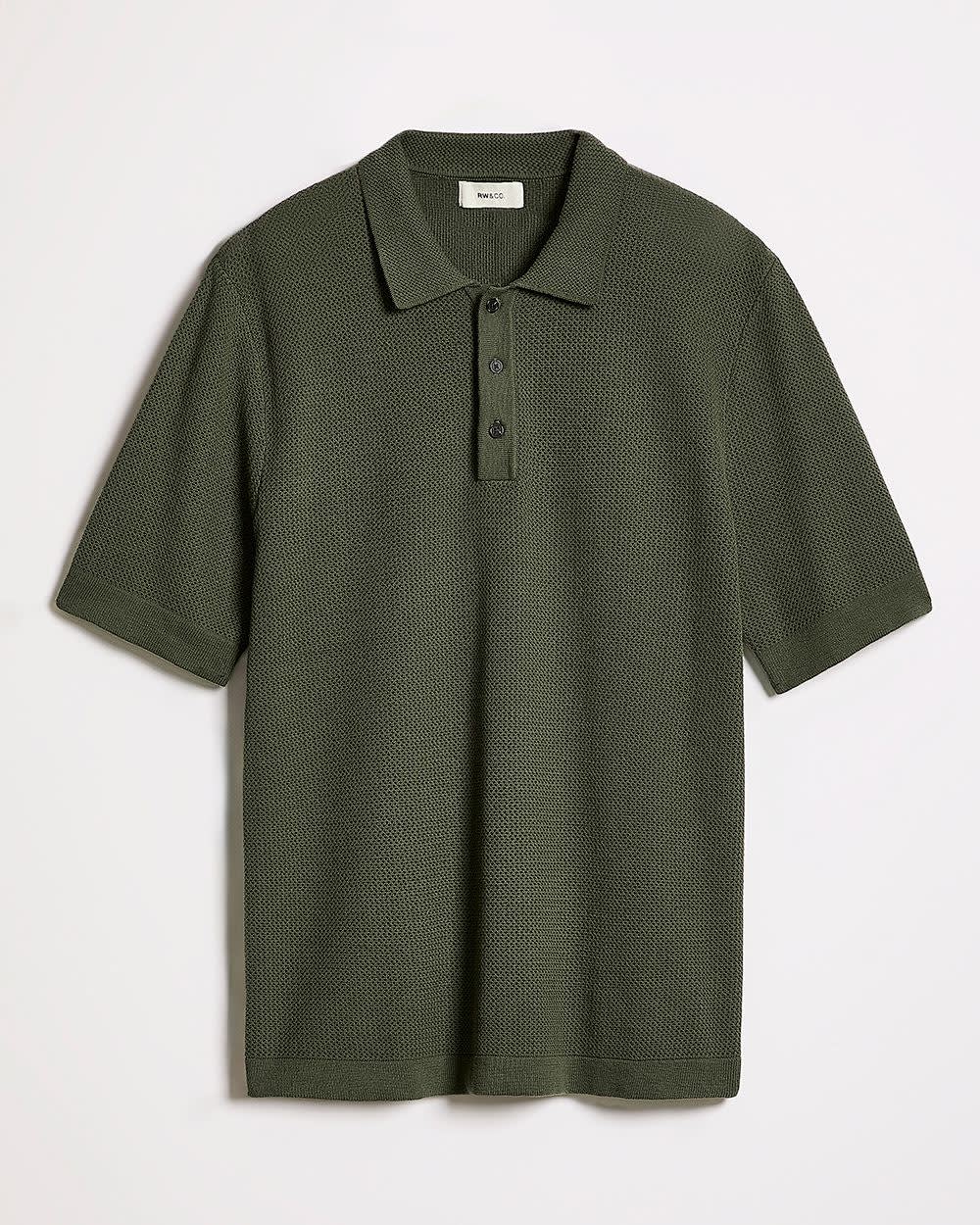 Polo à Manches Courtes en Coton à Mailles de Fantaisie