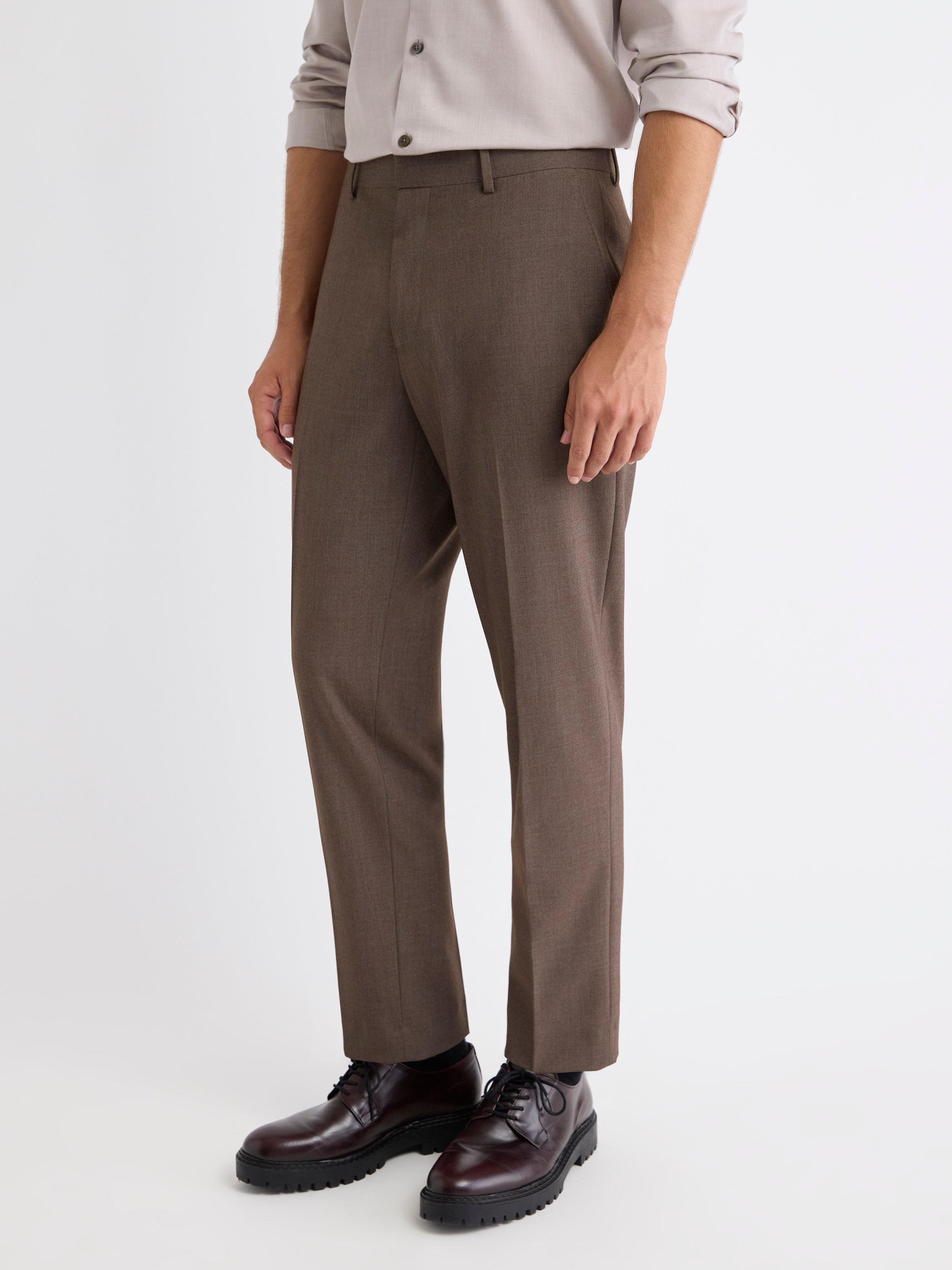 Pleated Tapered-Leg Taupe Suit Pant