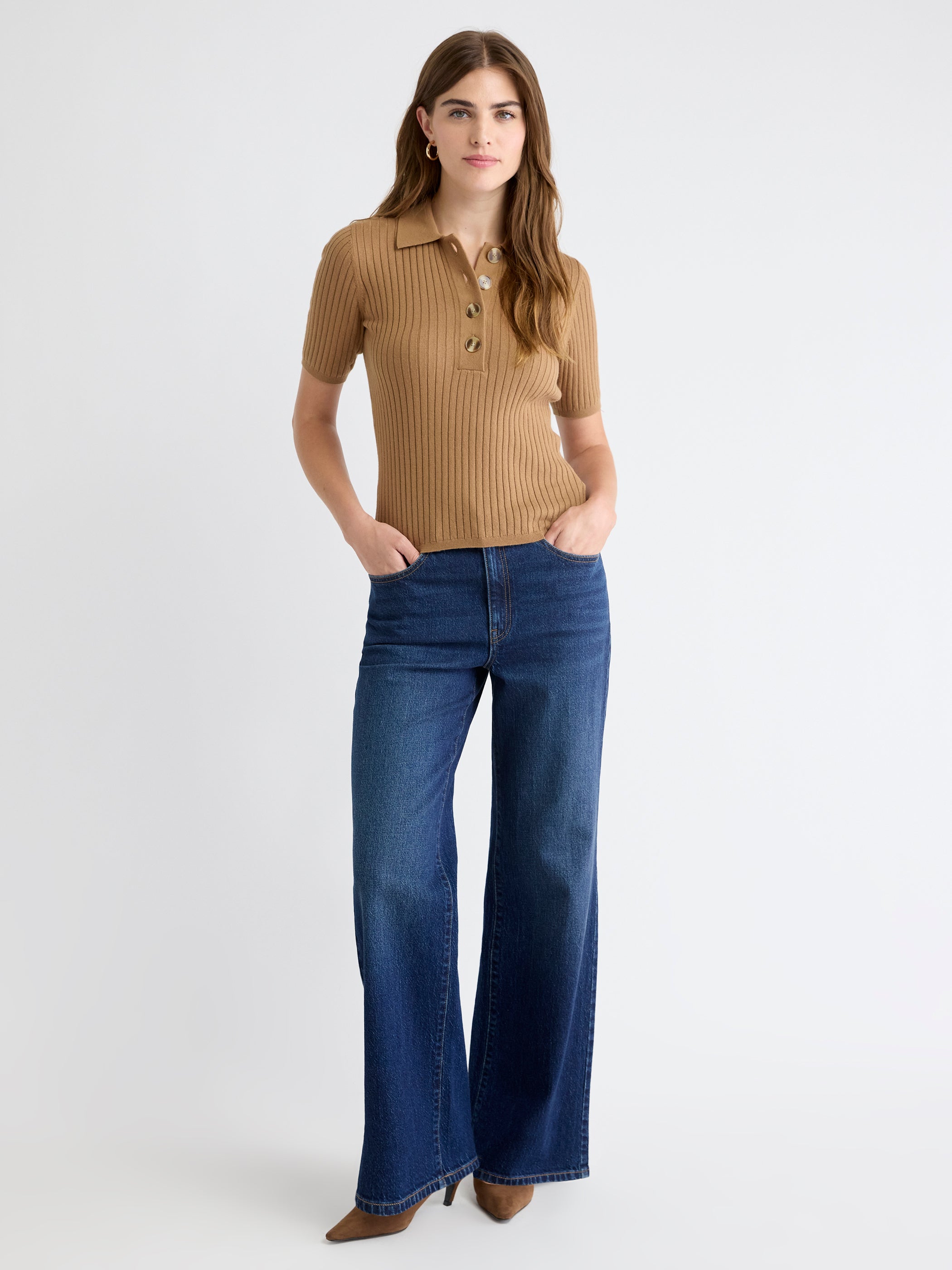 Pull Polo Côtelé à Manches aux Coudes