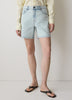 Woven Denim High Rise Mid Thigh Shorts