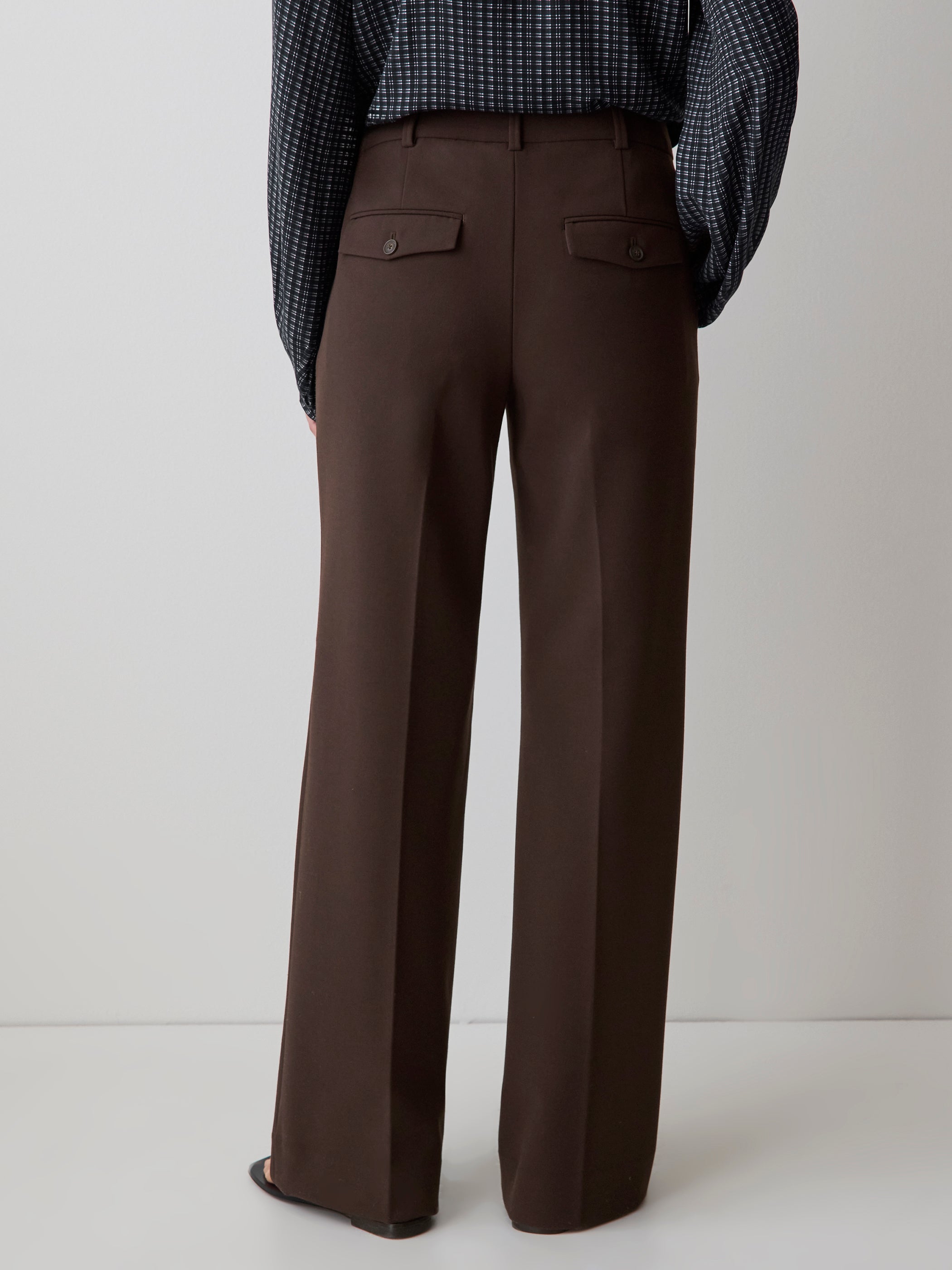 Pantalon en Sergé Épais à Taille Mi-Haute et Jambe Large