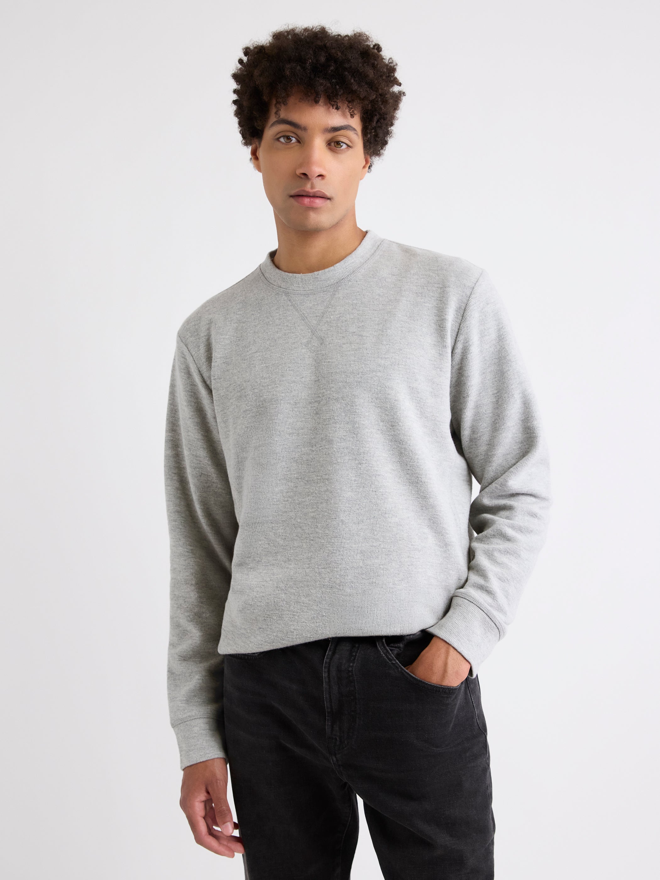Long-Sleeve Crew-Neck Ribbed Sweater