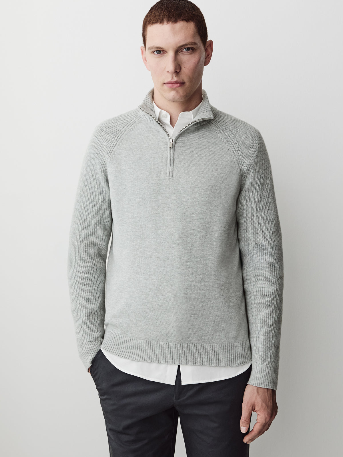 Long-Sleeve Half-Zip Mock-Neck Sweater