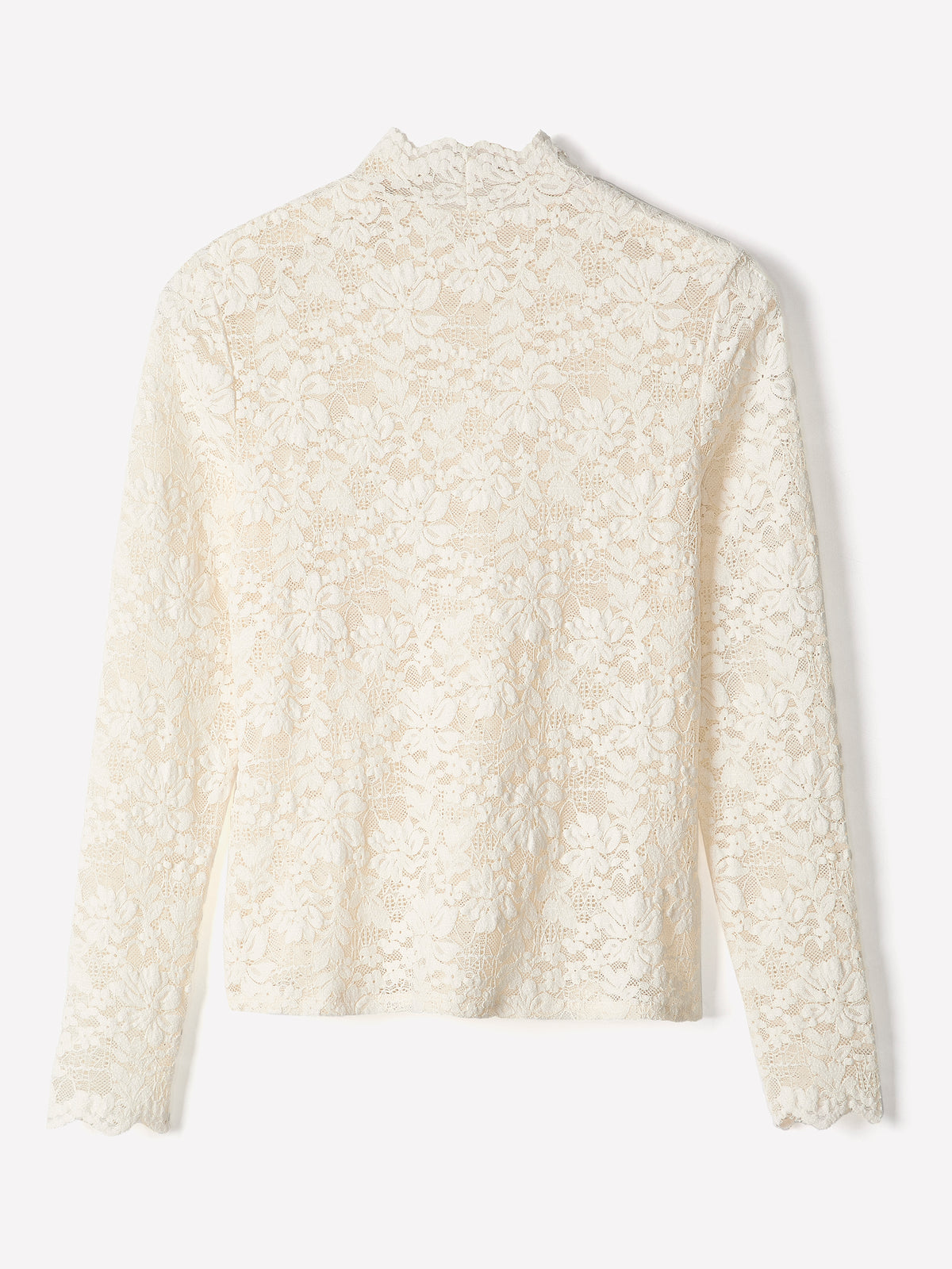Long-Sleeve Mock-Neck Lace Top
