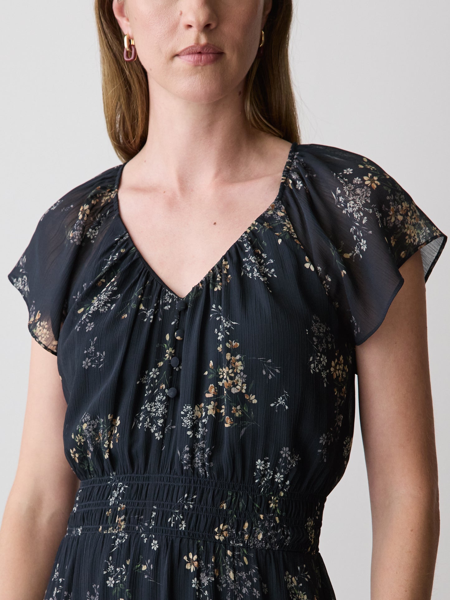 Fit-and-Flare Midi Dress with Short Flutter Sleeves