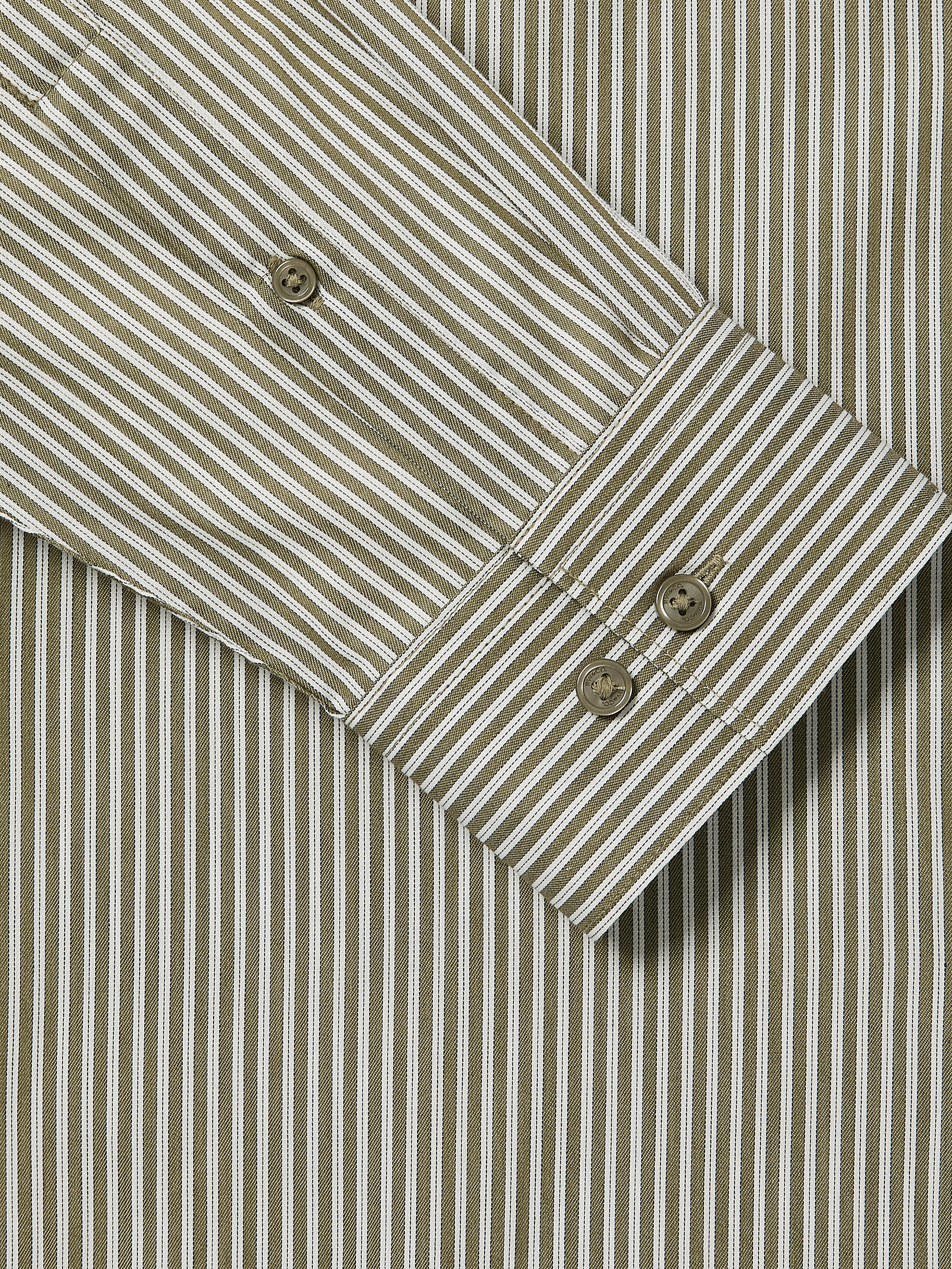 Mens Woven Tailored Collar Shirt Green Stripe Cotton Lyocell