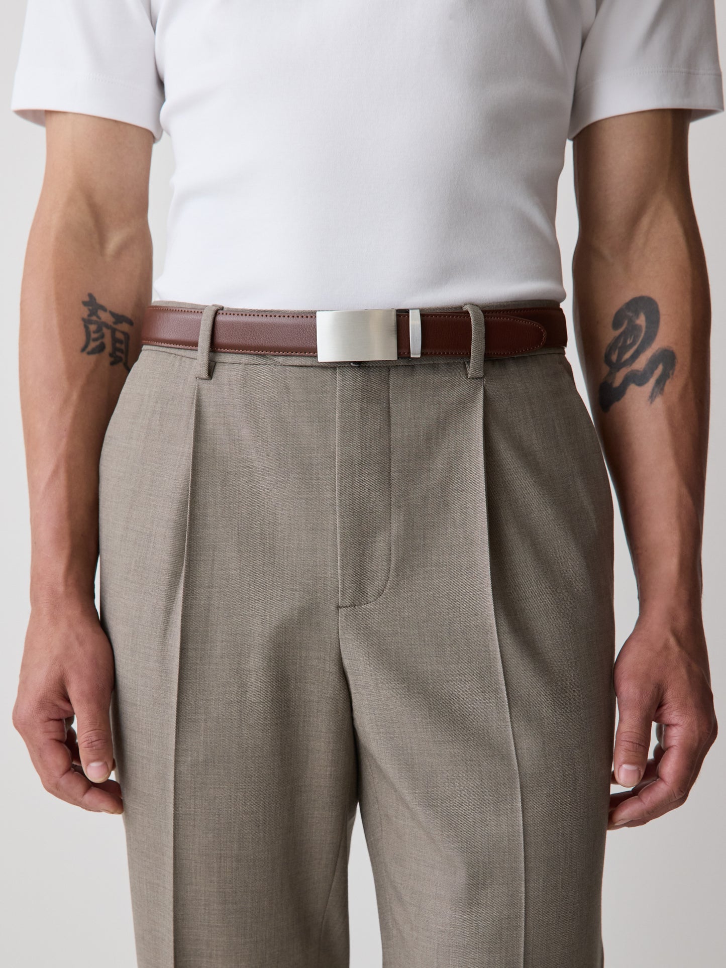 Leather Belt with Plate Buckle