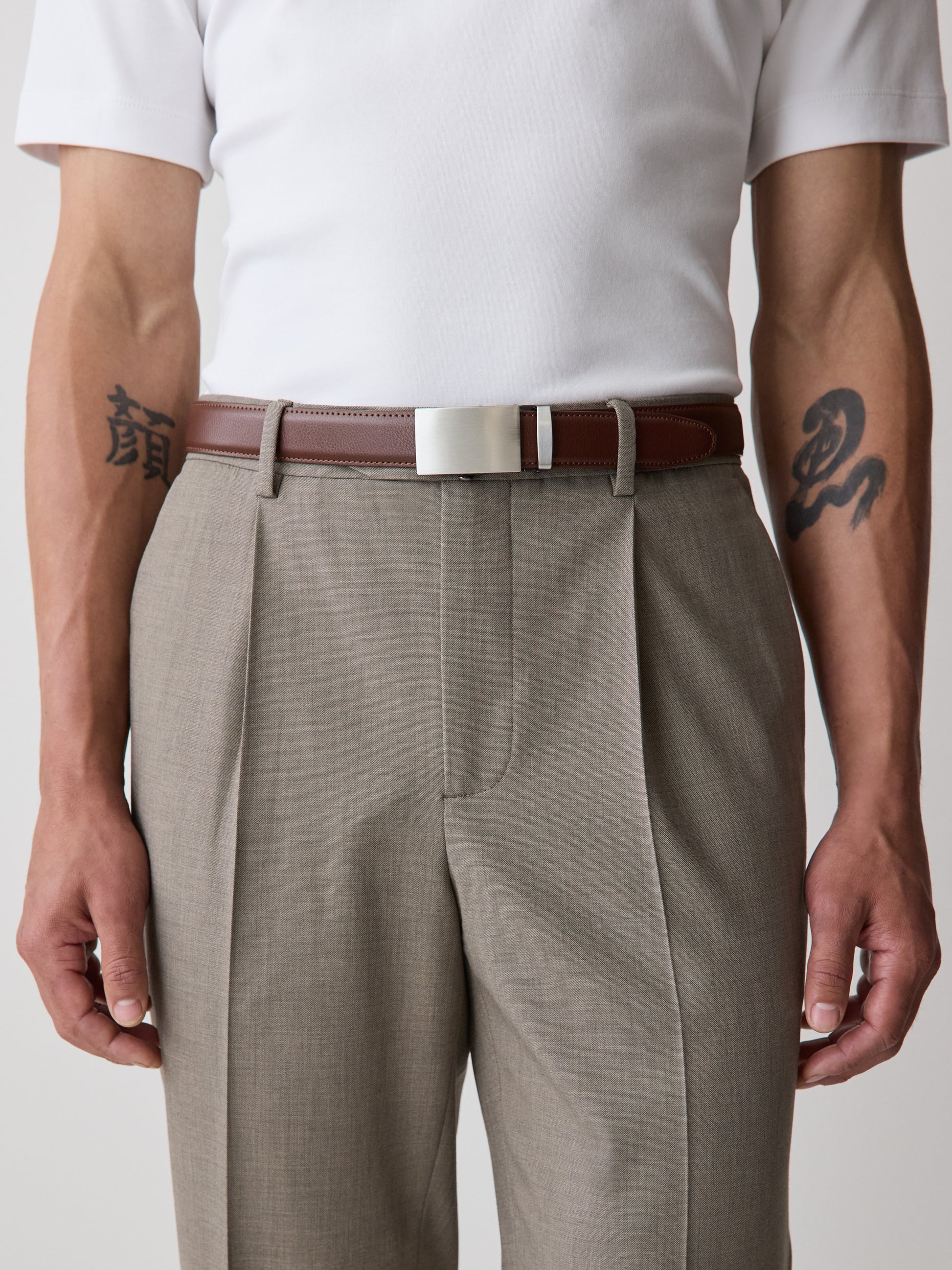 Leather Belt with Plate Buckle